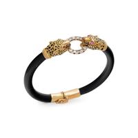 YELLOW GOLD, DIAMOND, AND ENAMEL PANTHER HEAD BANGLE BRACELET