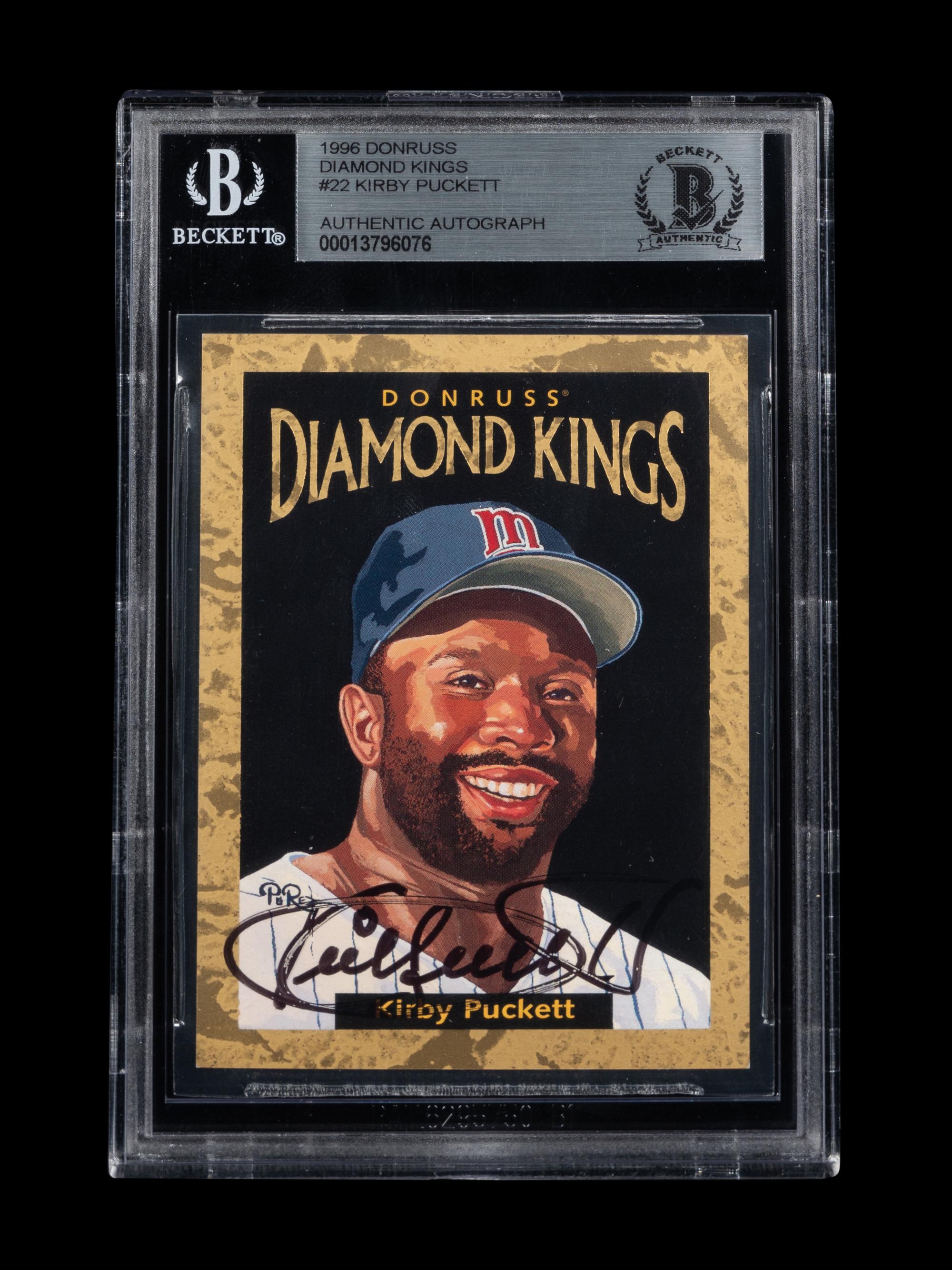 A 1996 Donruss Diamond Kings Kirby Puckett Signed Autograph Baseball Card No. DK-22 (Beckett Authentication Services BAS Certified)