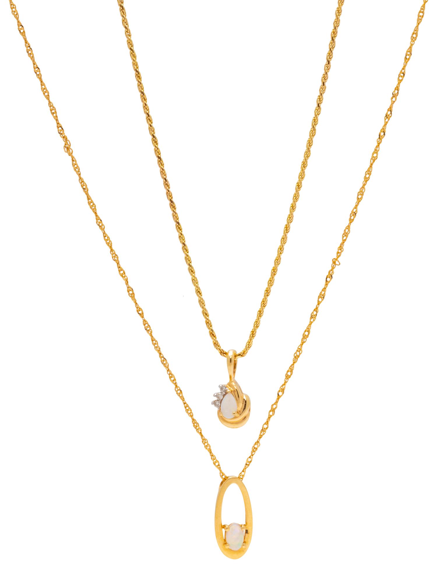 A Collection of Yellow Gold and Opal Pendant/Necklaces,
