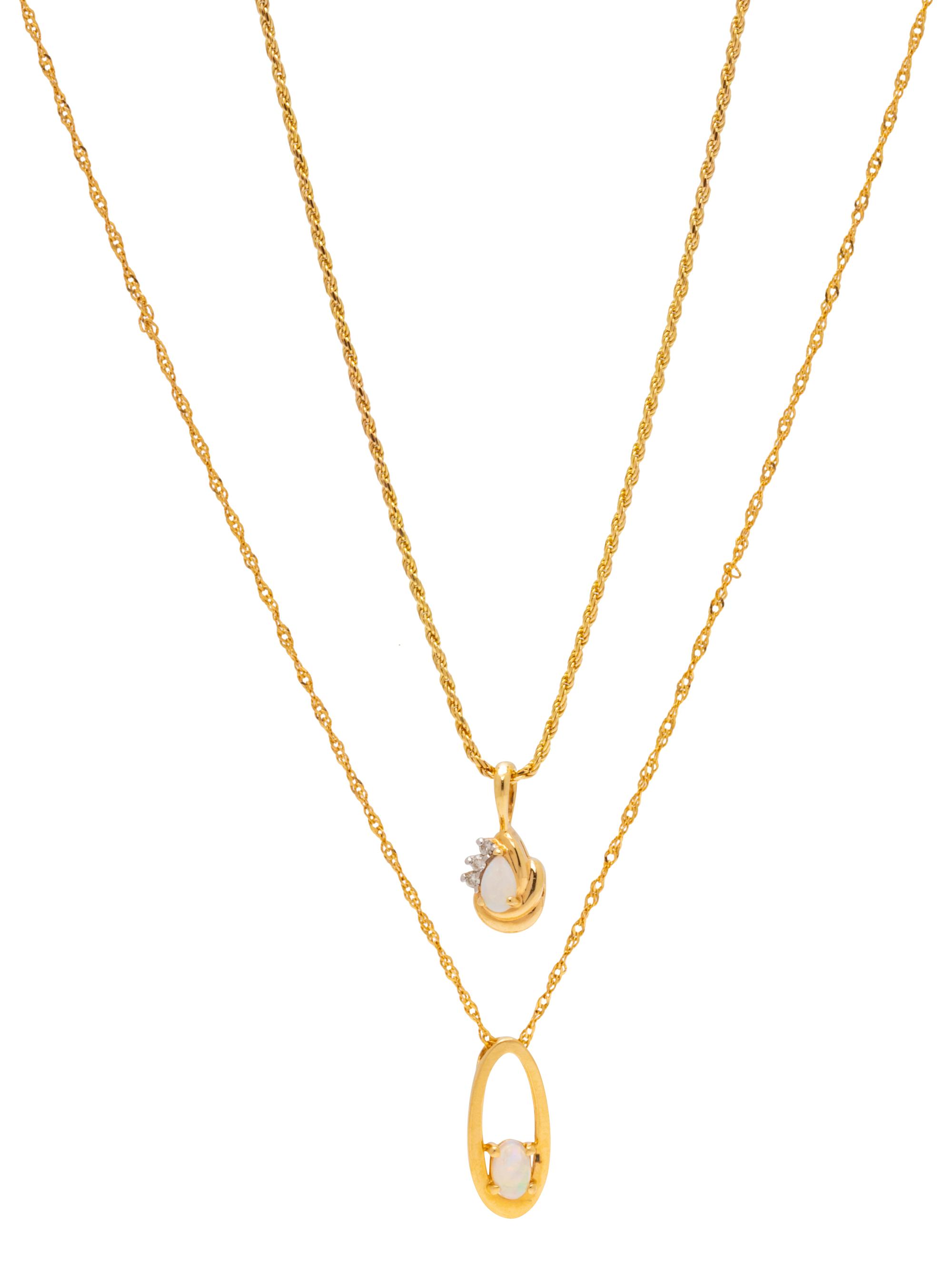 A Collection of Yellow Gold and Opal Pendant/Necklaces,