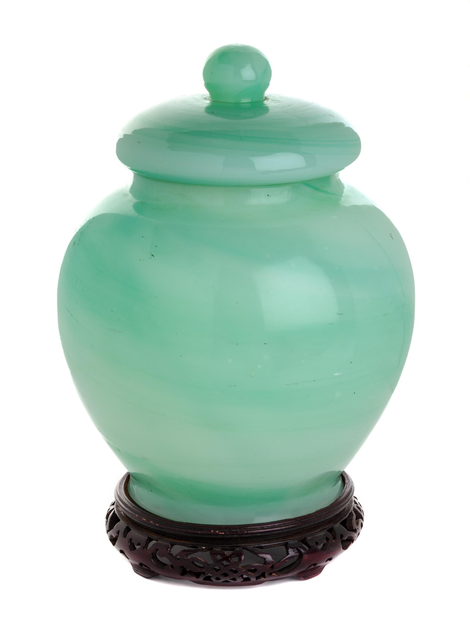 A Chinese Green Peking Glass Jar Height 14 inches. — 20TH CENTURY