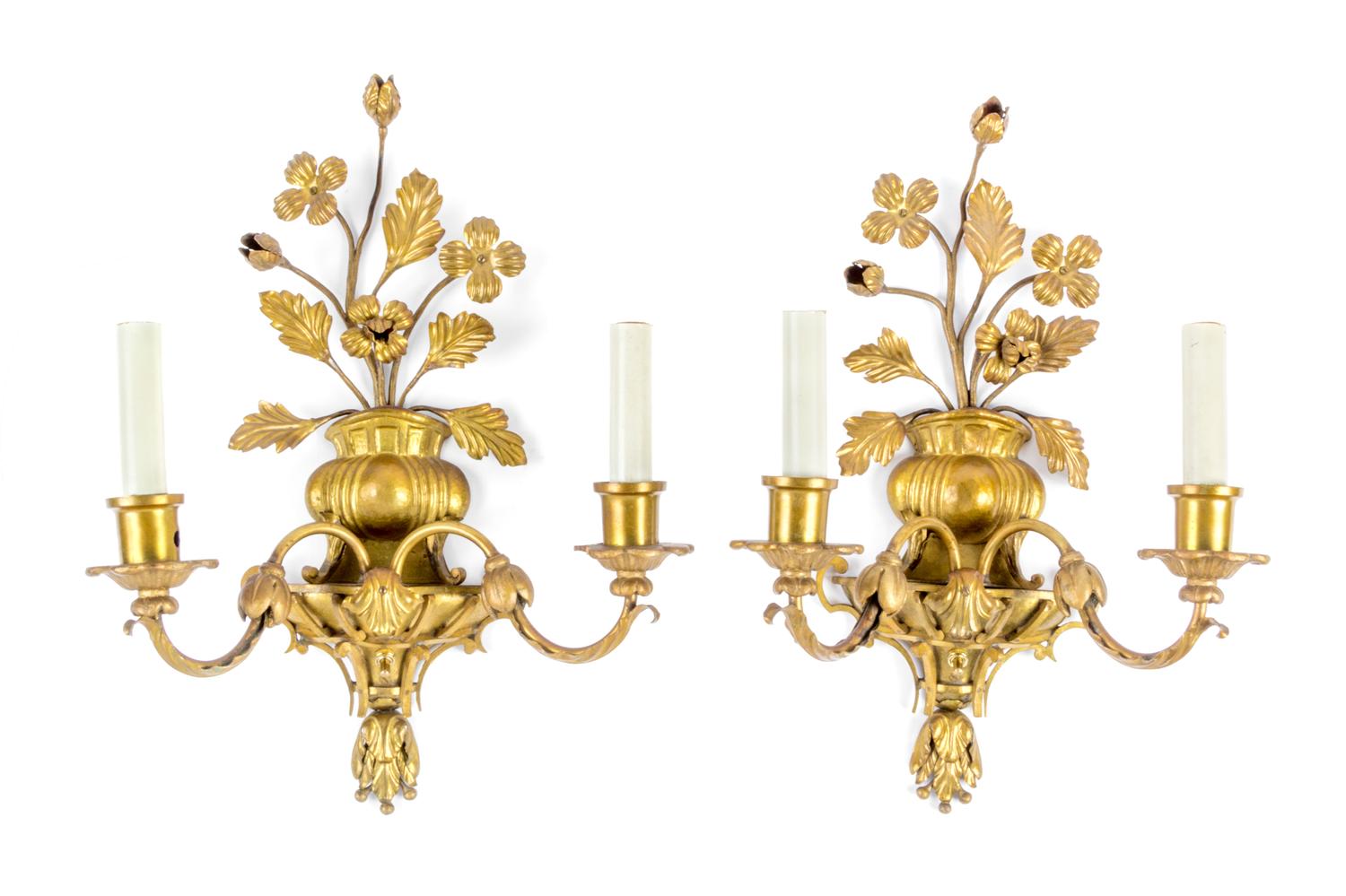 A Pair of Victorian Style Gilt Metal Sconces Height 18 inches.