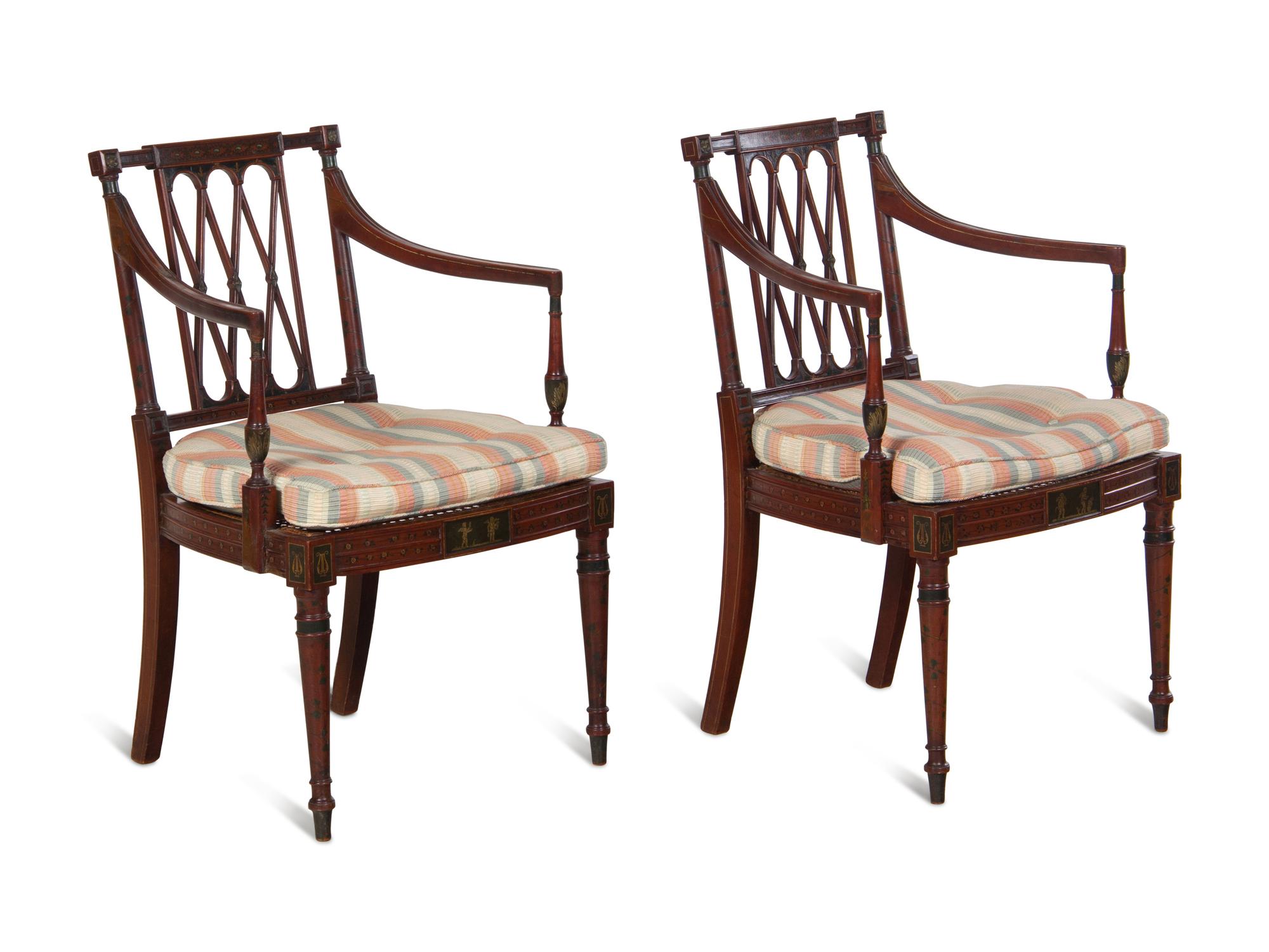 A Pair of Edwardian Painted Mahogany Armchairs