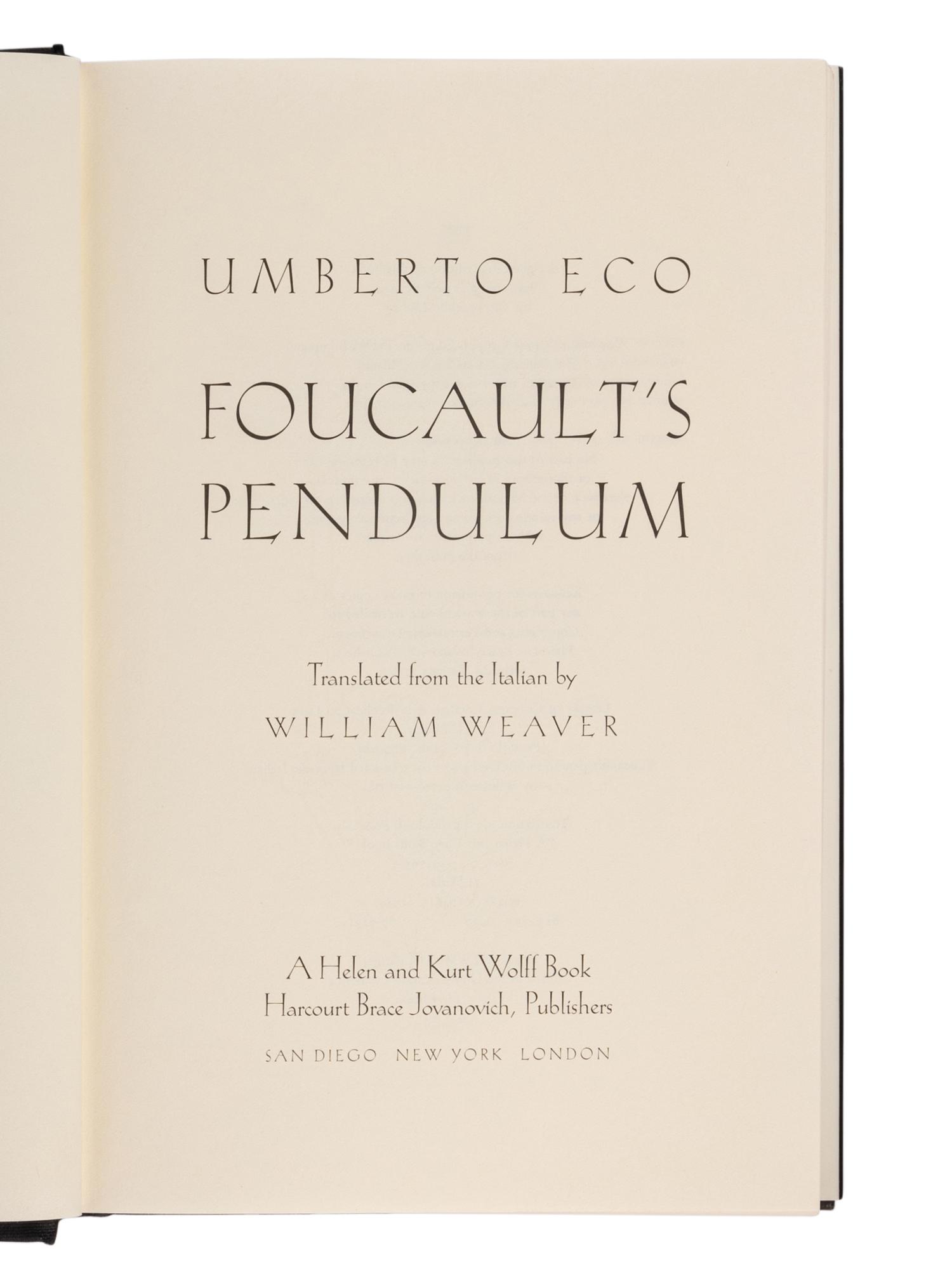 ECO, Umberto (1932-2016). A group of 6 works by Eco’s, MOST FIRST AMERICAN EDITIONS, comprising: