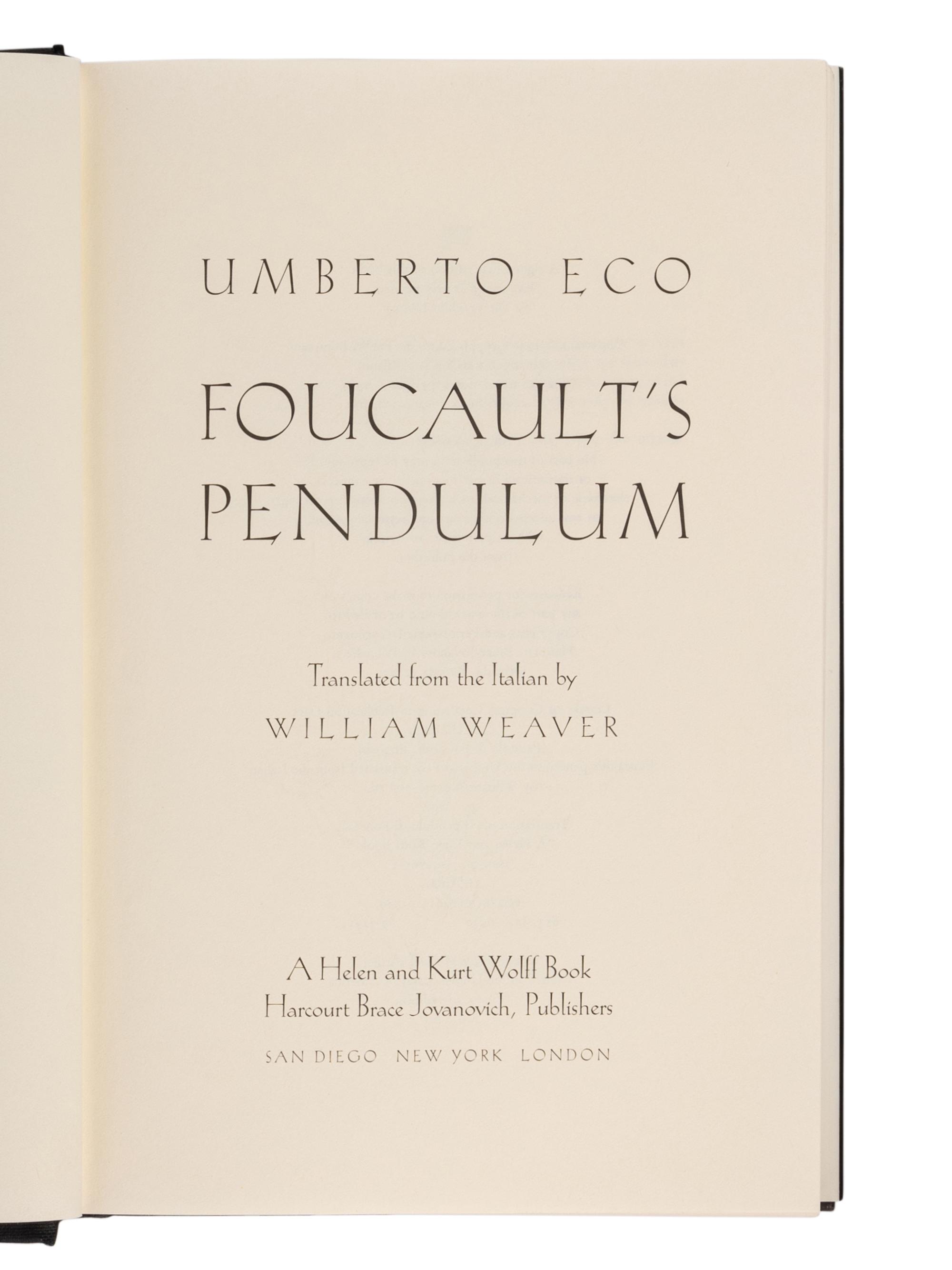 ECO, Umberto (1932-2016). A group of 6 works by Eco’s, MOST FIRST AMERICAN EDITIONS, comprising: