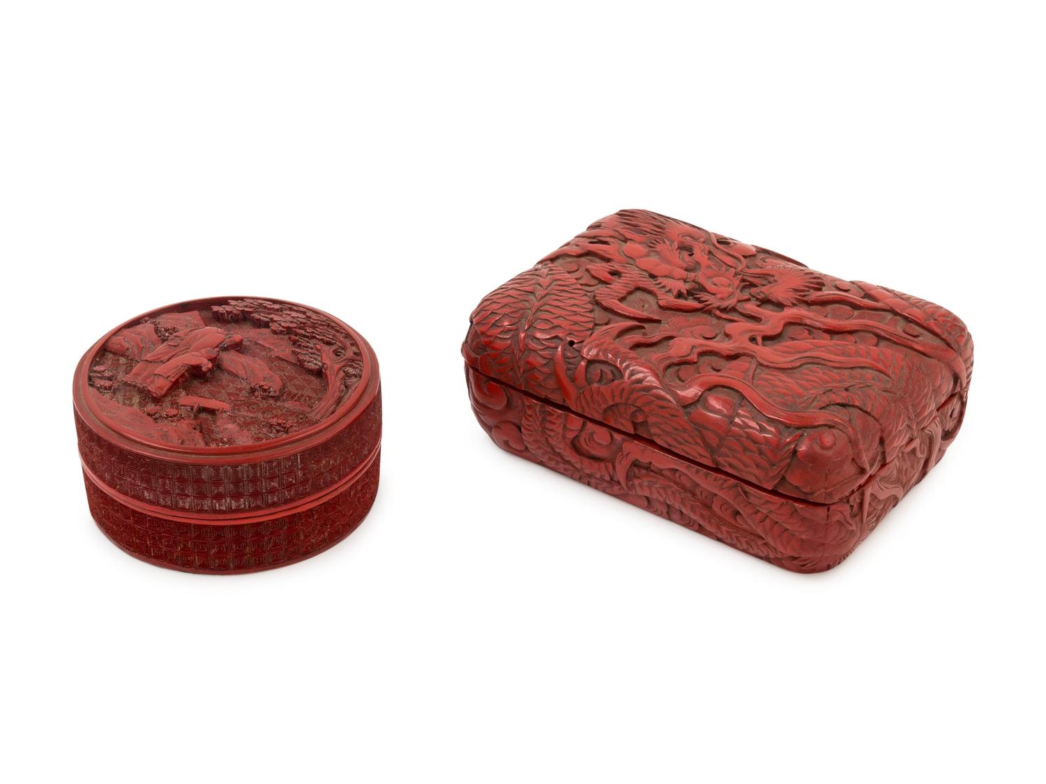 Two Chinese Carved Red Lacquer Covered Boxes