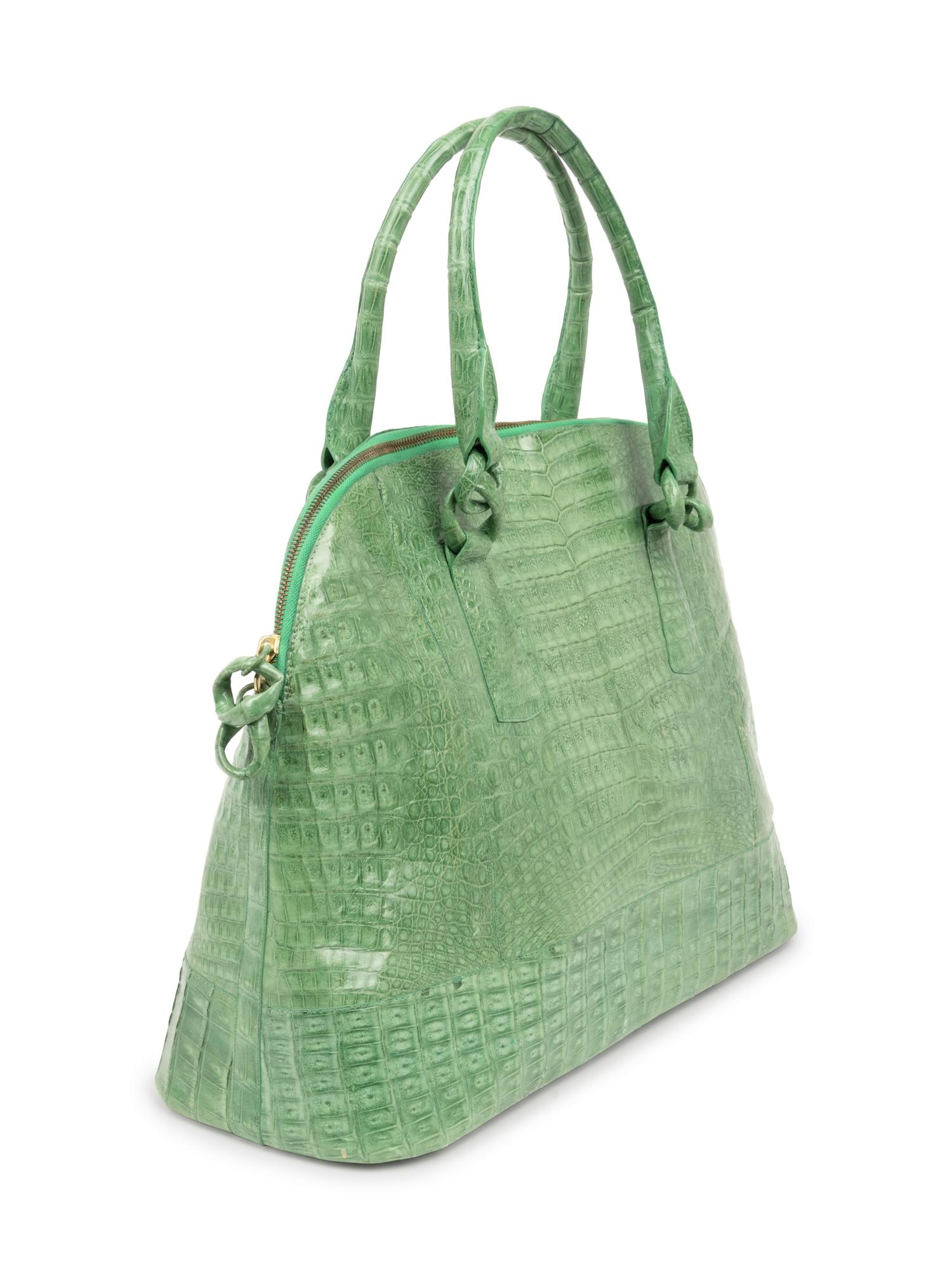 Nancy Gonzalez Green Crocodile Zip Top Bag, 2000-10s