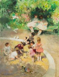 Jules Rene Herve, (French, 1887-1981), Children in Garden