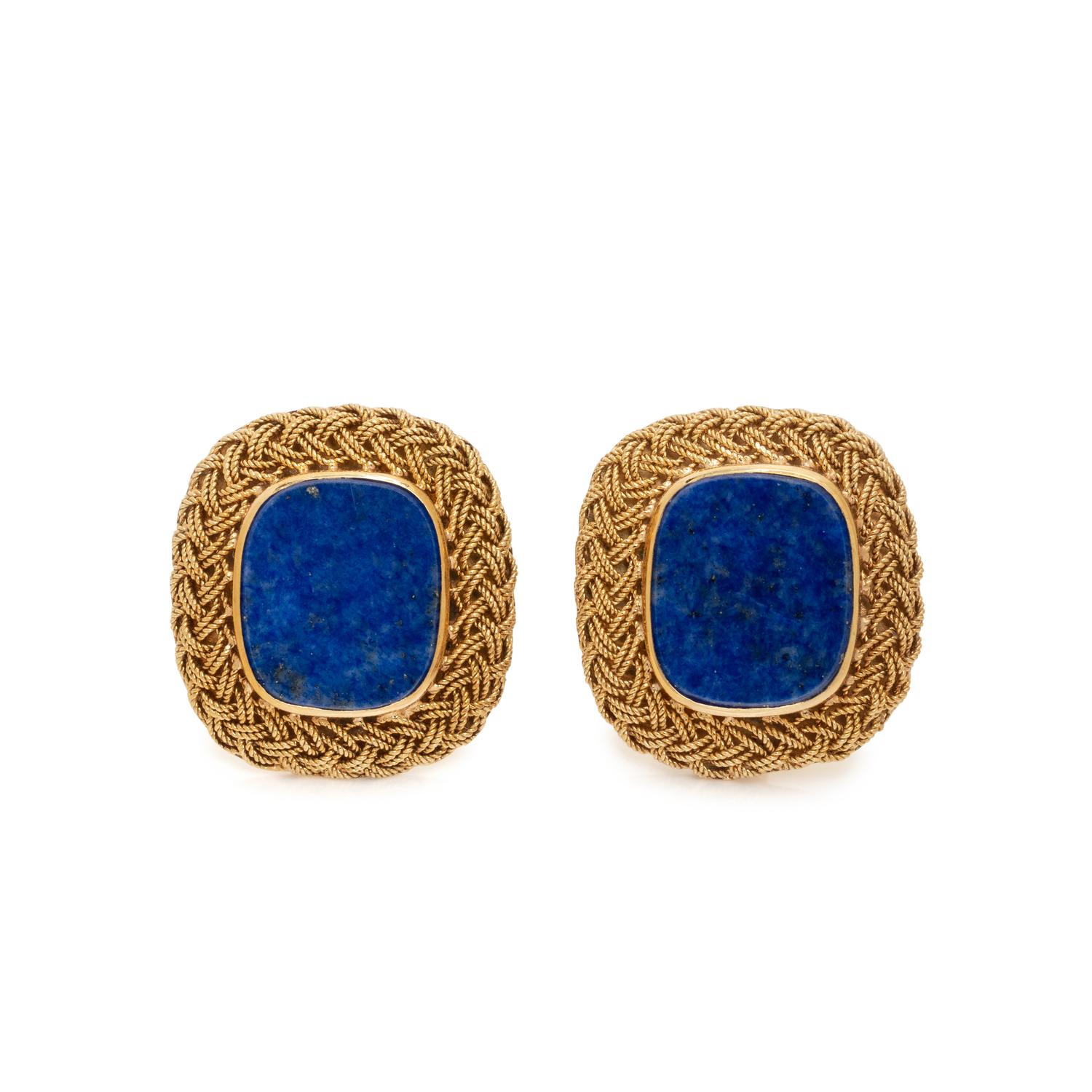 YELLOW GOLD AND LAPIS LAZULI EARCLIPS