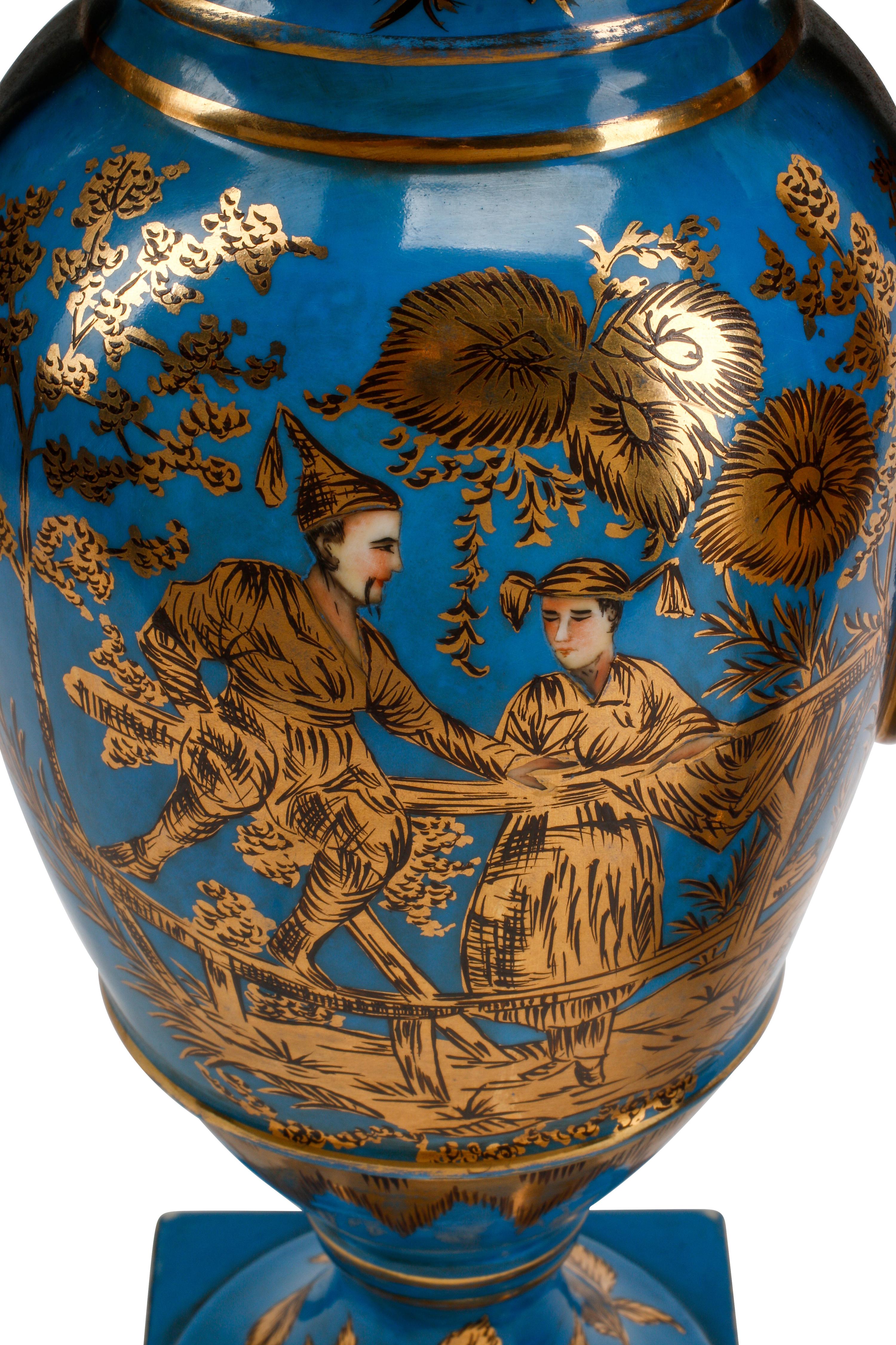 A Pair of Continental Porcelain Chinoiserie Vases