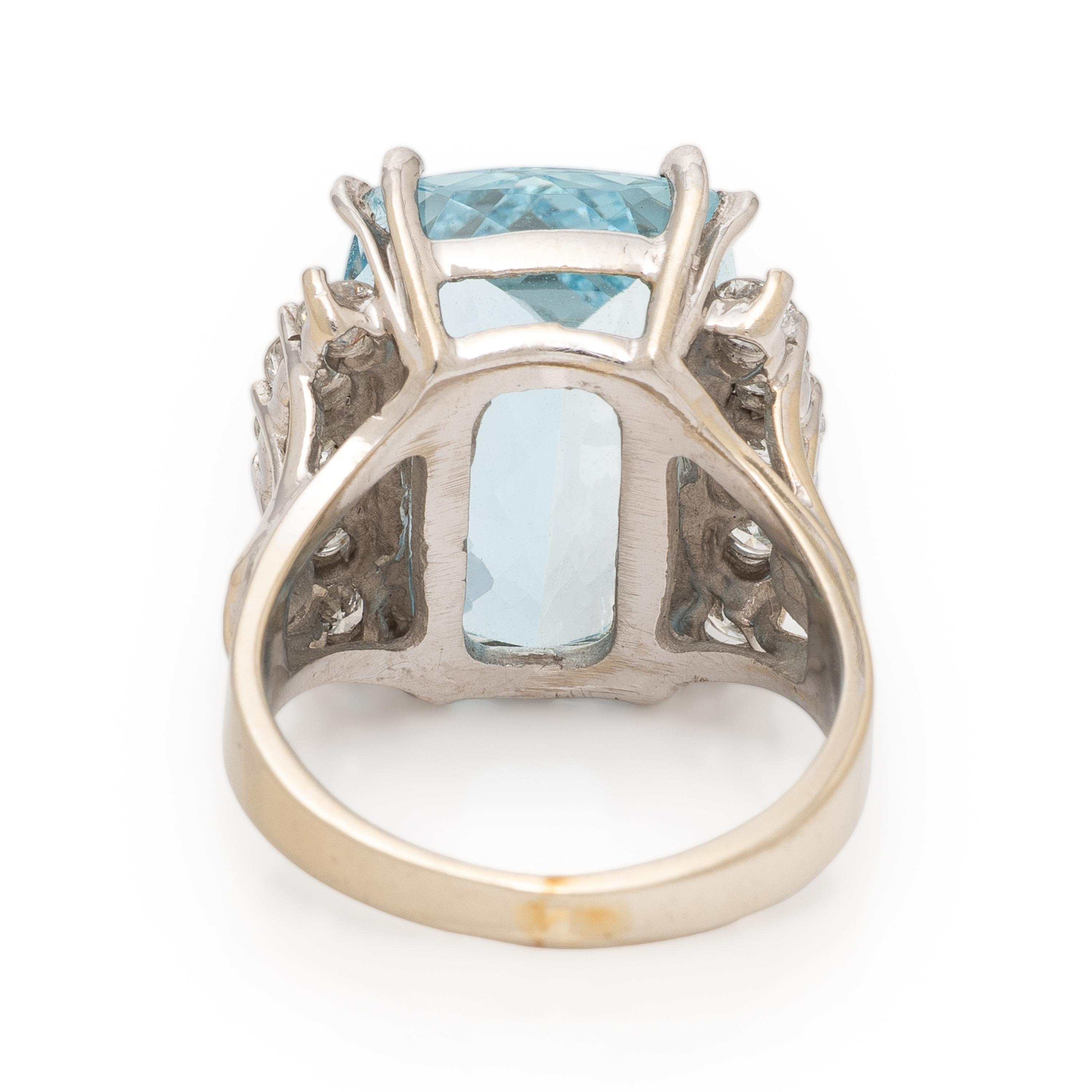 Aquamarine, Diamond, and White Gold Ring