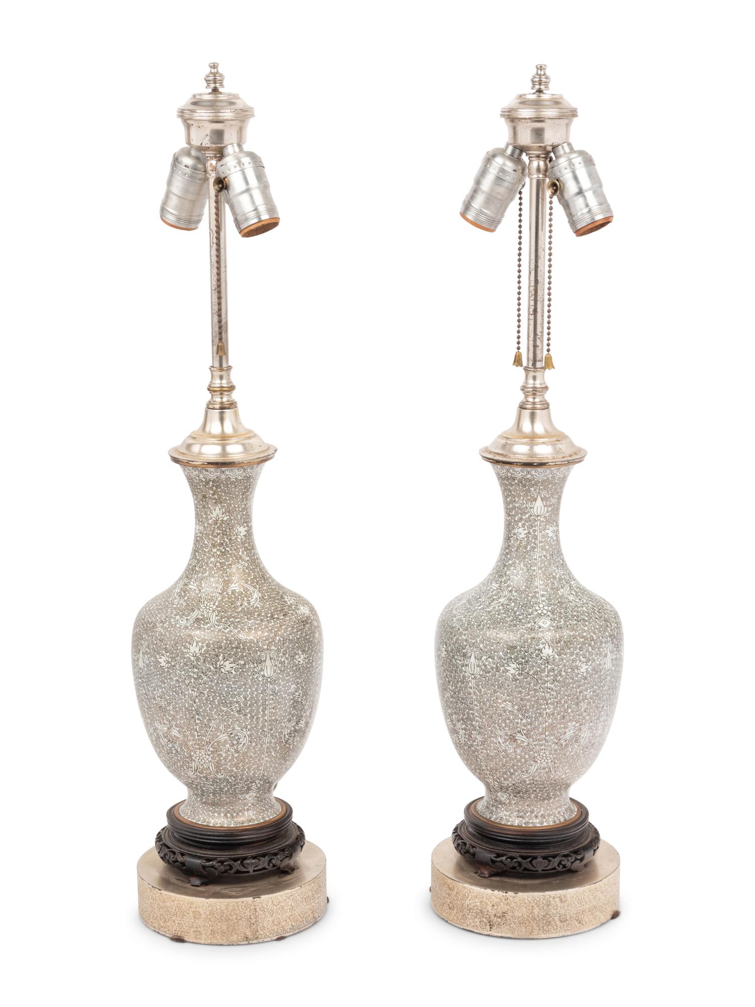 A Pair of Cloisonné Vases Mounted as Lamps