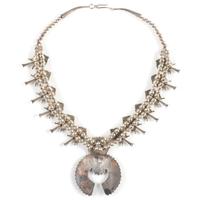 Zuni Sterling Silver and Petit Point Turquoise Squash Blossom Necklace