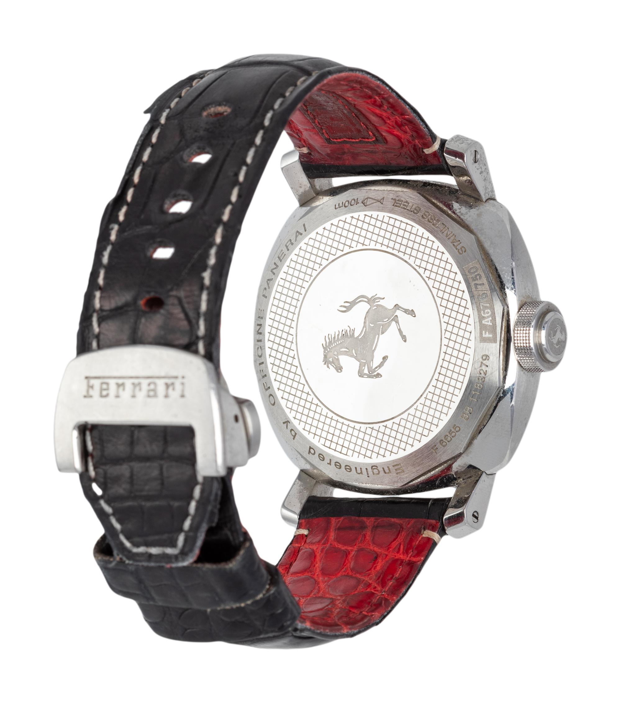 FERRARI, PANERAI, STAINLESS STEEL REF. F 6655 GMT WRISTWATCH