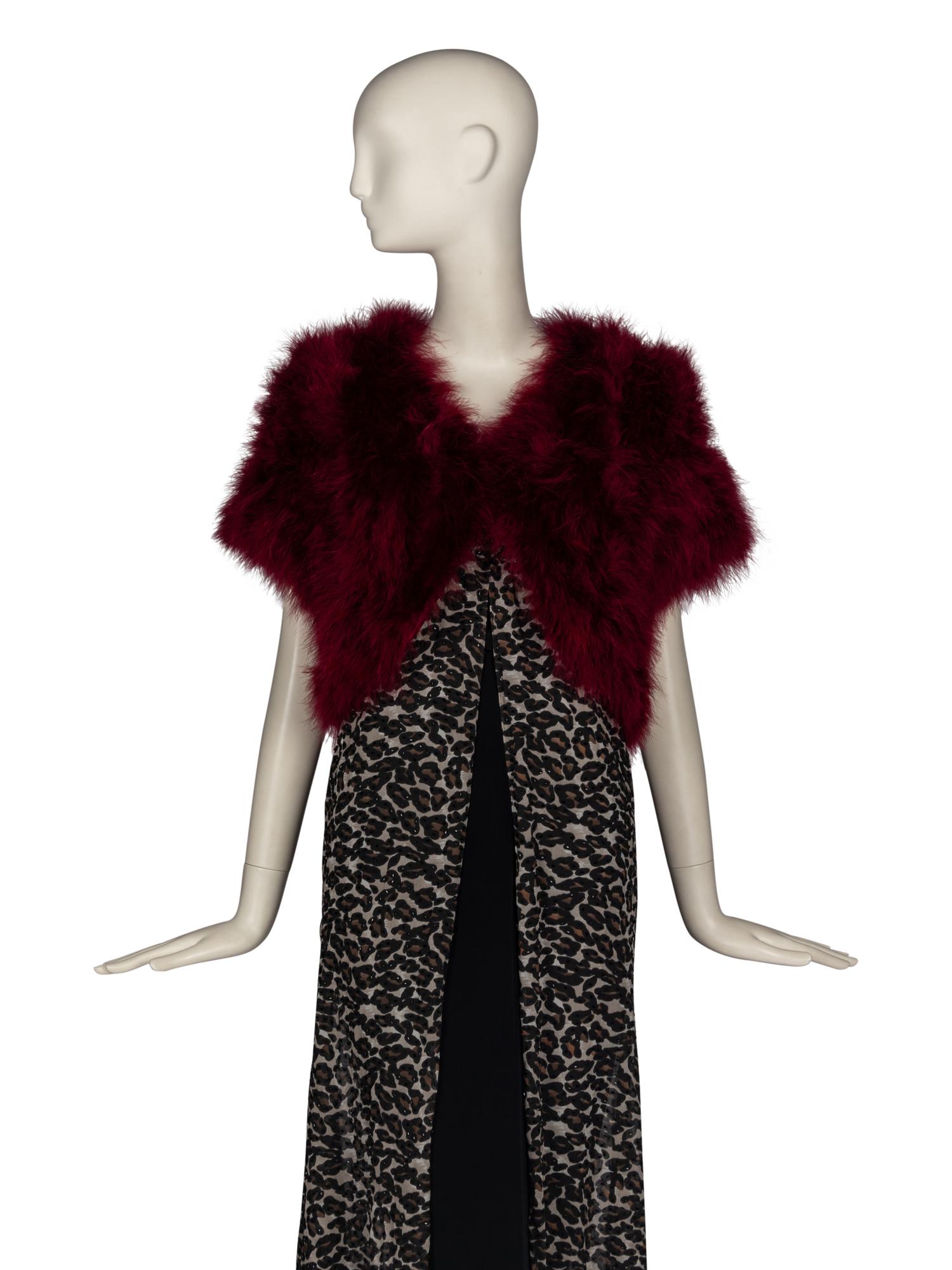 Bob Mackie Beaded Leopard Print Dress & Feather Jackets