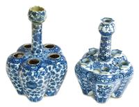 Two Delft Porcelain Tulip Vases Height of tallest 11 inches. — 20TH CENTURY