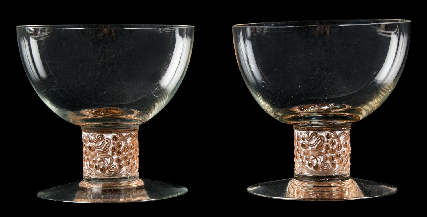 A Set of Seven Lalique Molded and Frosted Goblets Height 4 inches. — 20TH CENTURY