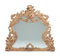 A German Rococo Style Limed Wood Overmantel Mirror