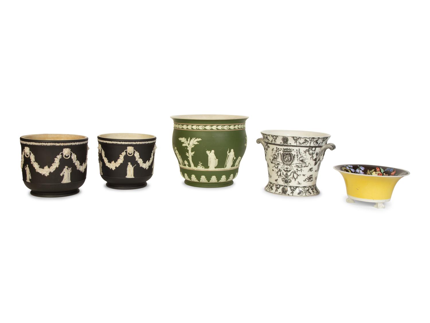 A Group of Five Porcelain Jardinières or Cache Pots
