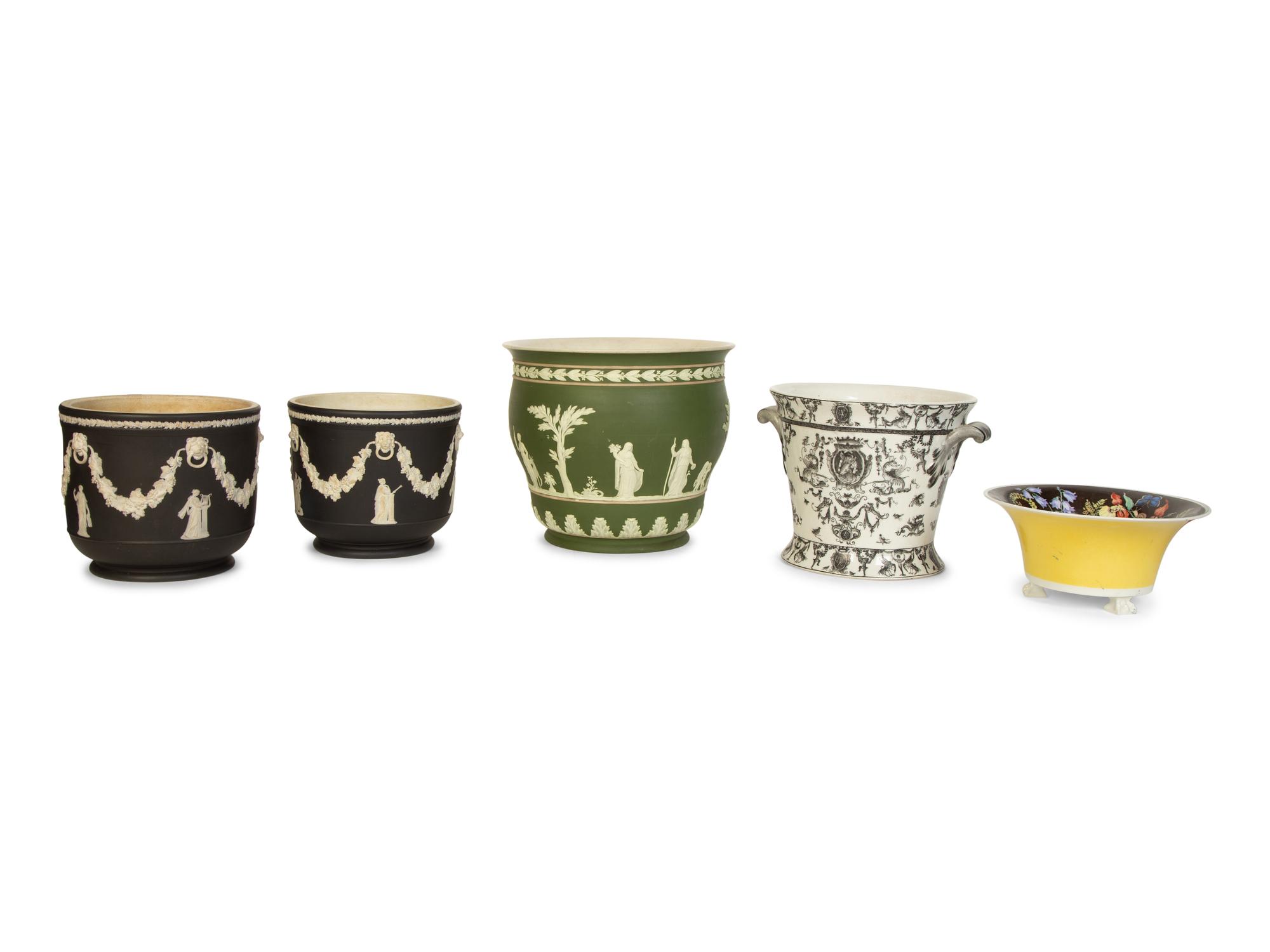 A Group of Five Porcelain Jardinières or Cache Pots