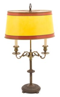 A Regency Style Brass Two-Light Table Lamp Height 24 inches. — 20TH CENTURY