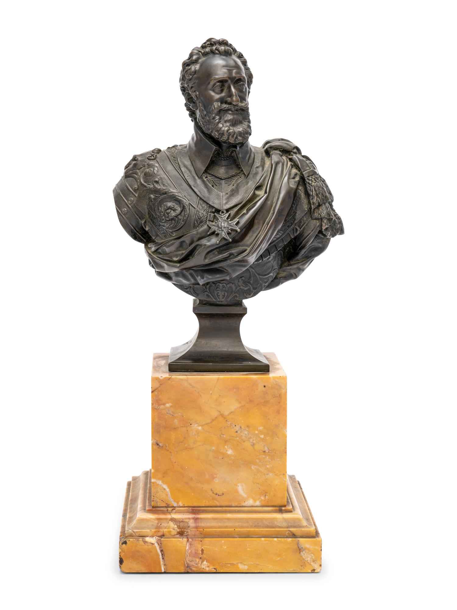 A Continental Bronze Bust of Henry IV on Marble Socle