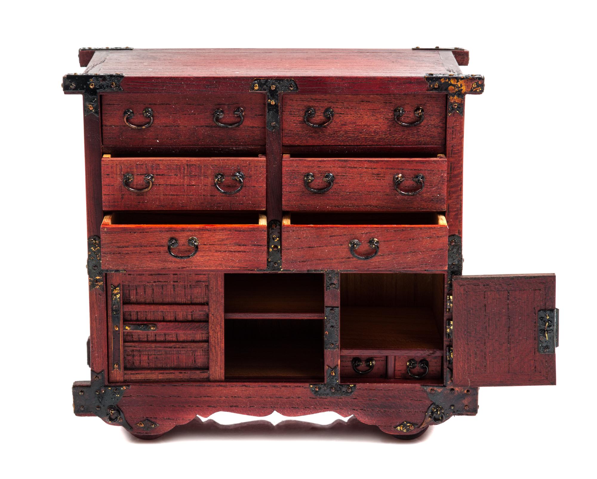 A Japanese Kuruma-Dansu Wheeled Chest Height 4 1/4 x width 4 5/8 x depth 2 inches. — Minoru Aoki, Late 20th Century