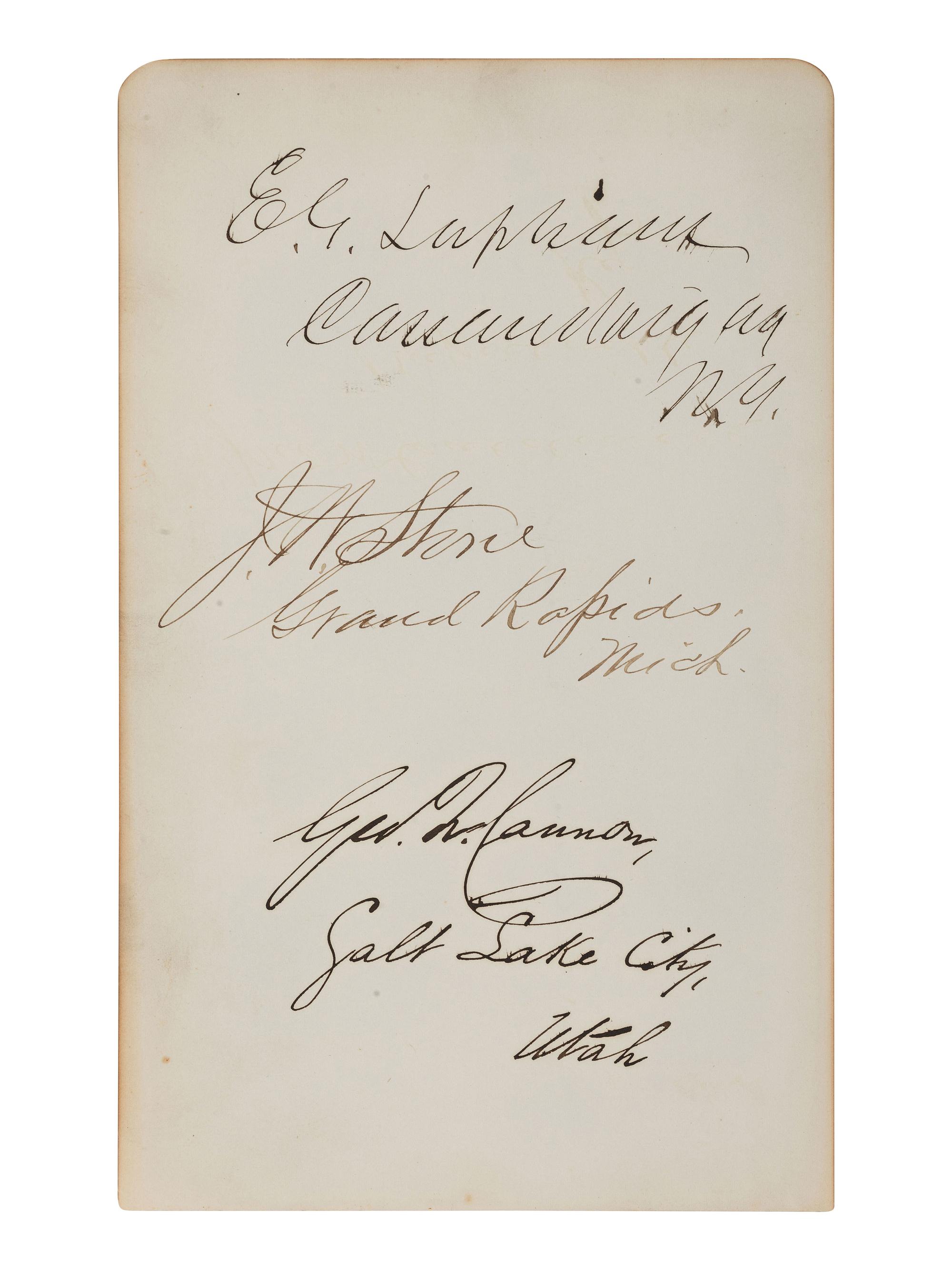 [AUTOGRAPHS]. Signatures of 19th-century American military and political figures.