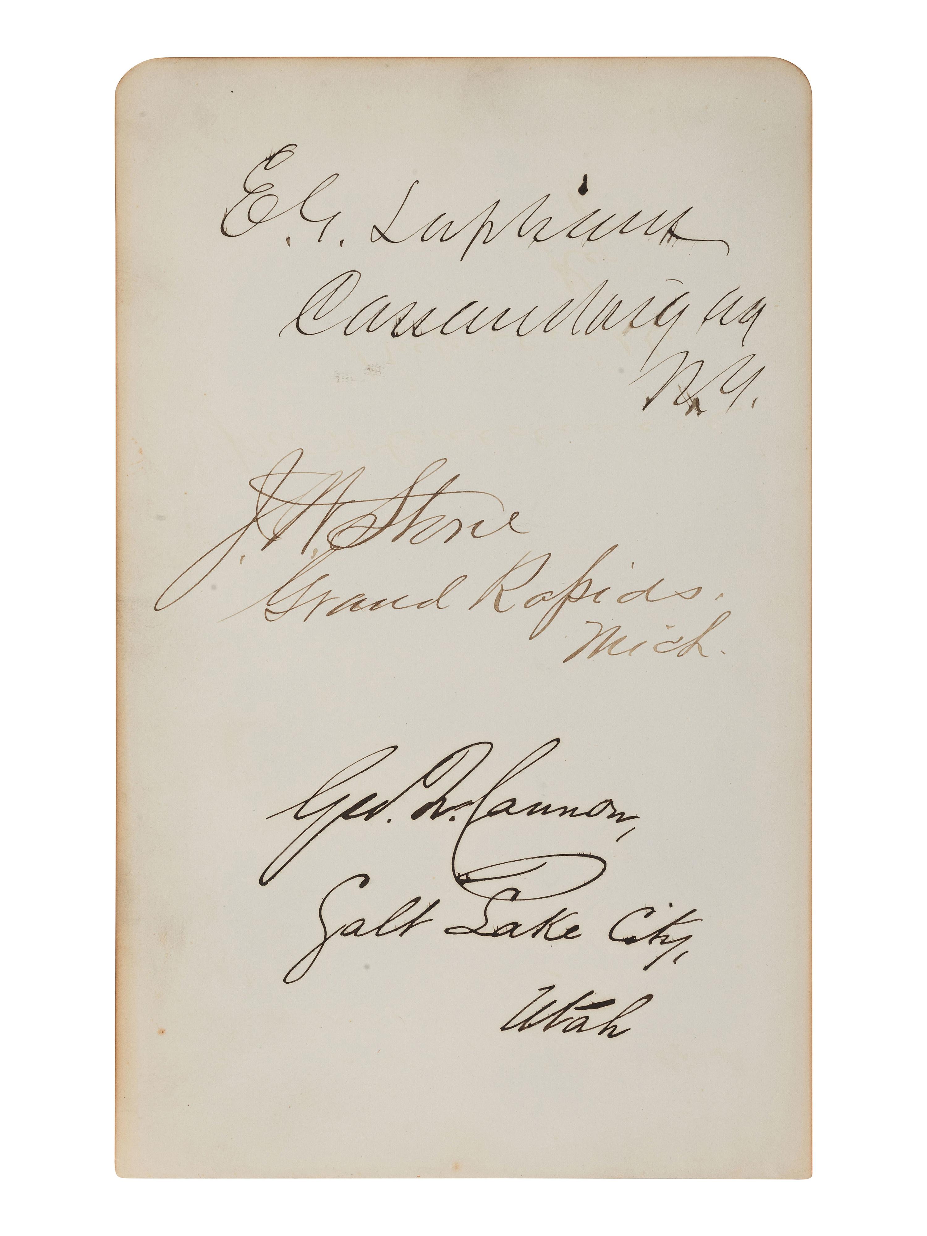[AUTOGRAPHS]. Signatures of 19th-century American military and political figures.