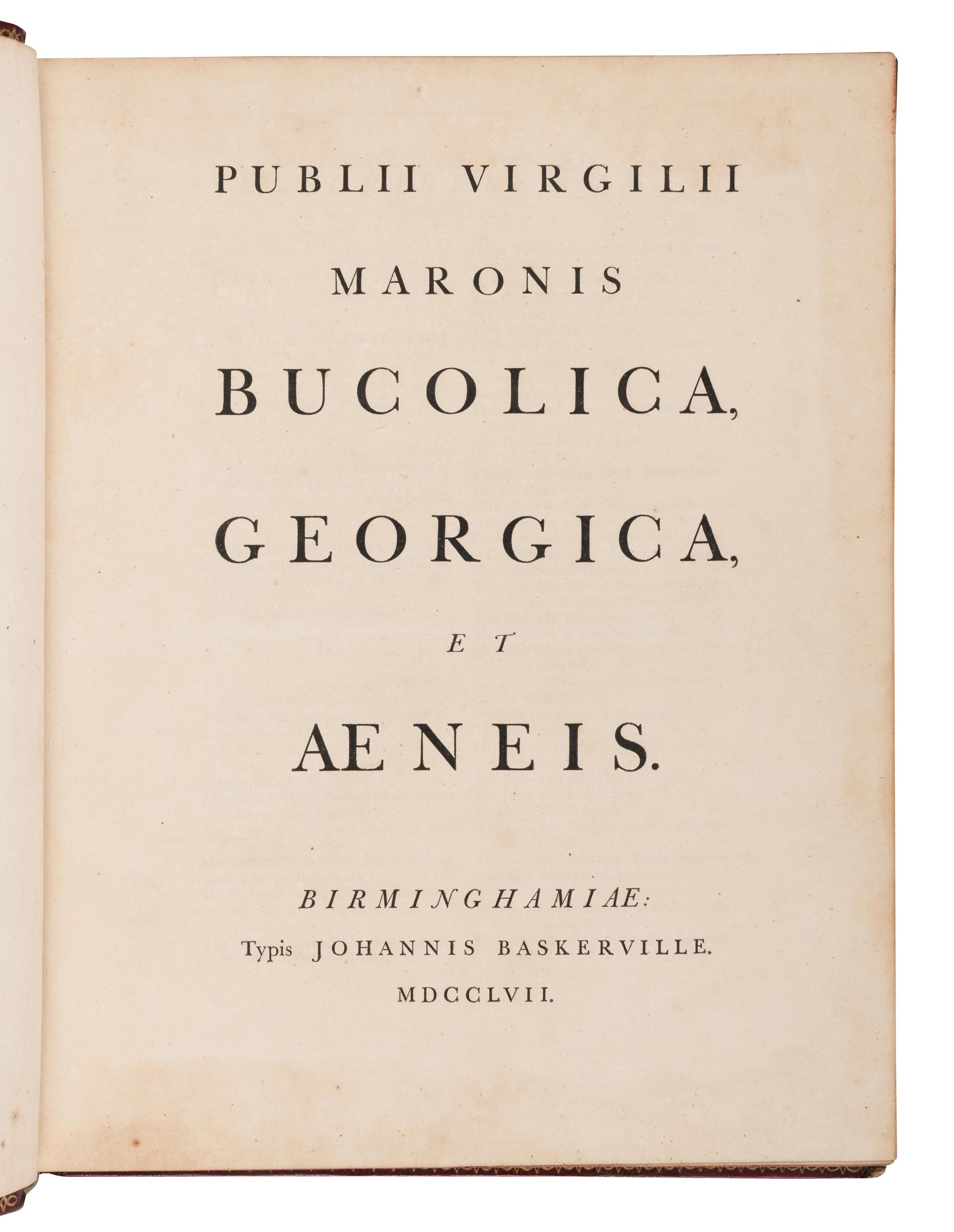 [BASKERVILLE PRESS]. A complete bound set of classical texts uniformly bound in fine 18th-century morocco, all published in Birmingham by Baskerville, comprising:
