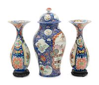 An Assembled Japanese Enameled Porcelain Garniture