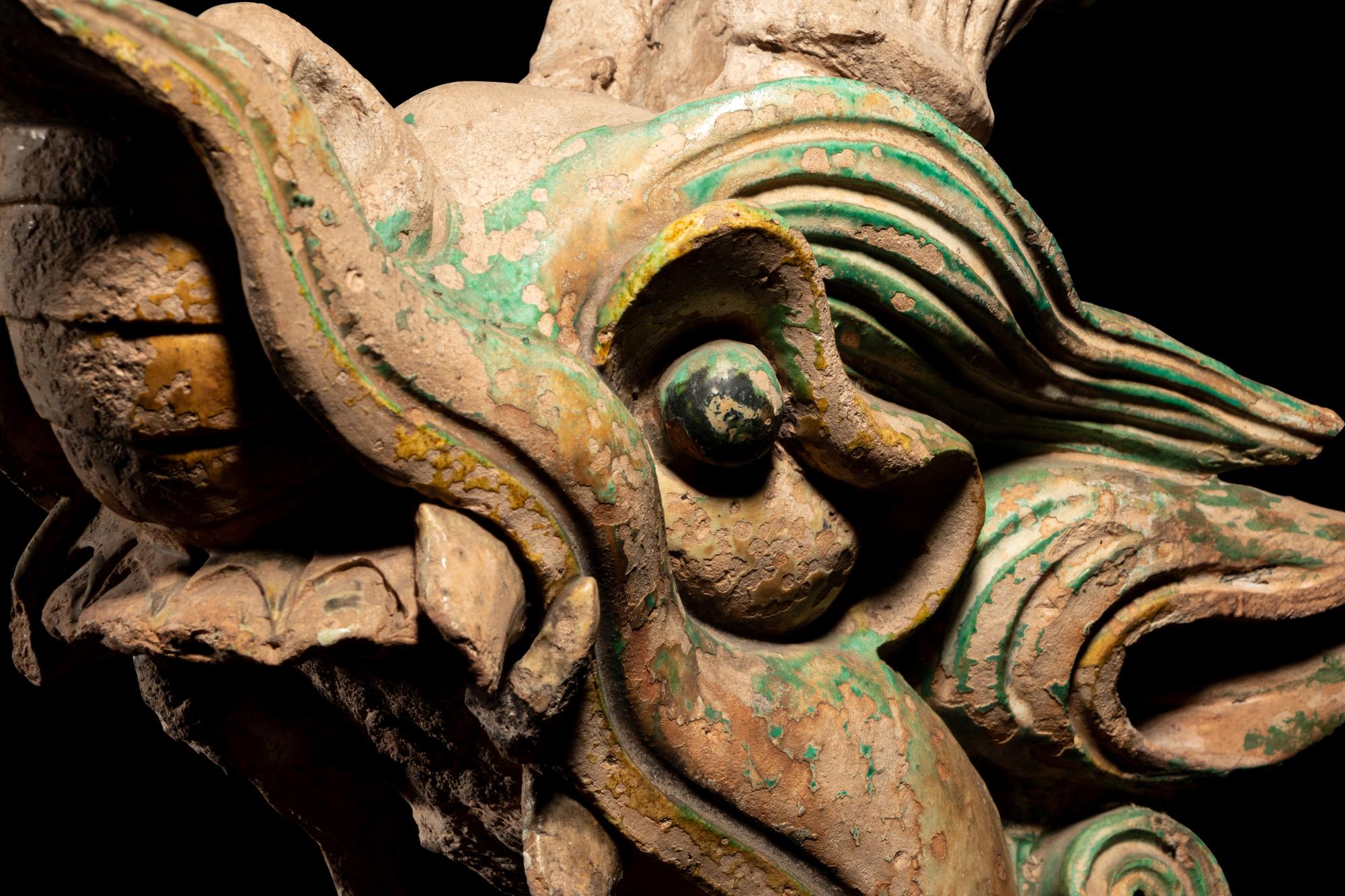 A Pair of Glazed Dragon-Form Roof-Tiles