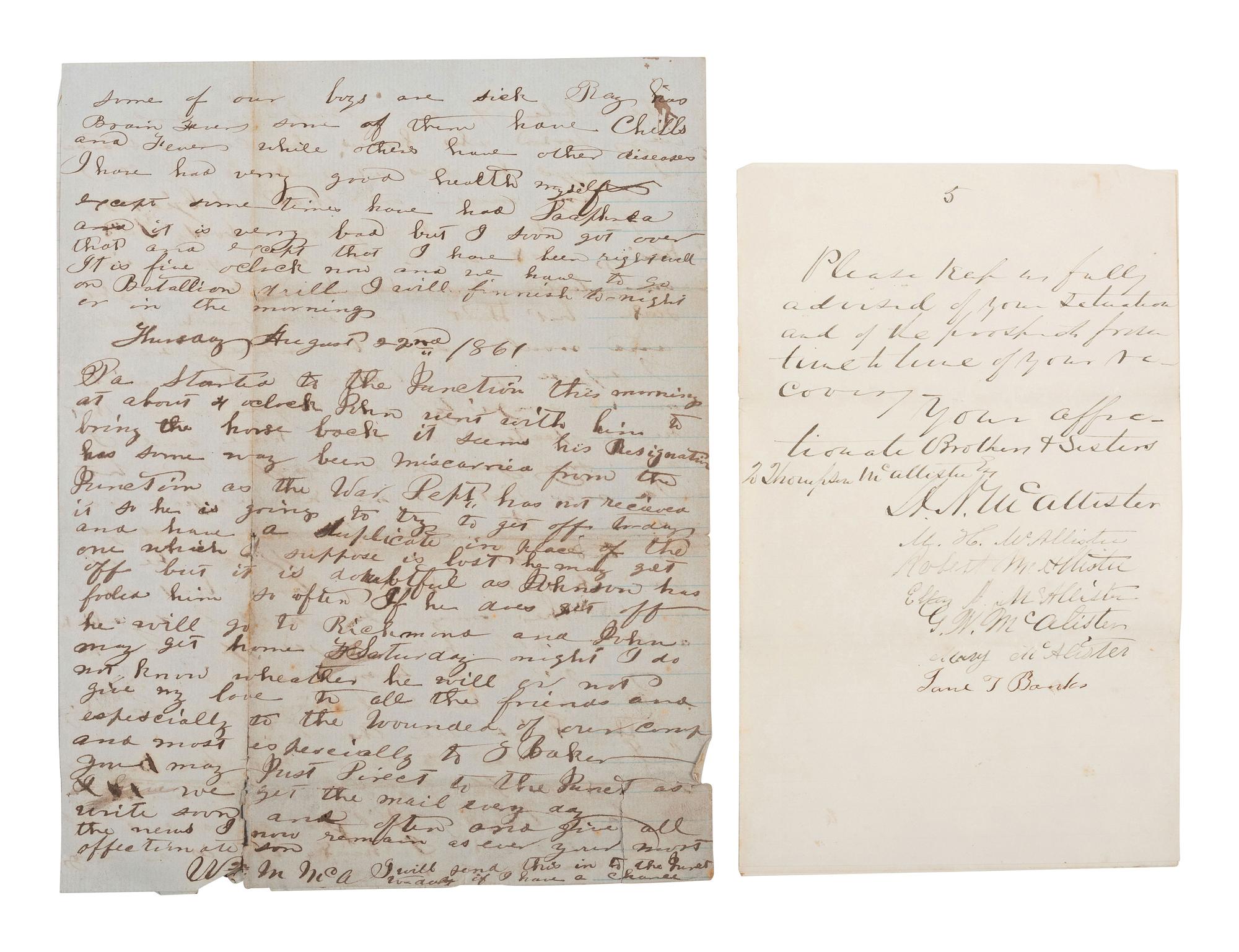 [CIVIL WAR] -- [RAILROAD]. The McAllister family archive, including papers of Captain Thompson McAllister, 27th Virginia Infantry, and his Union family members.