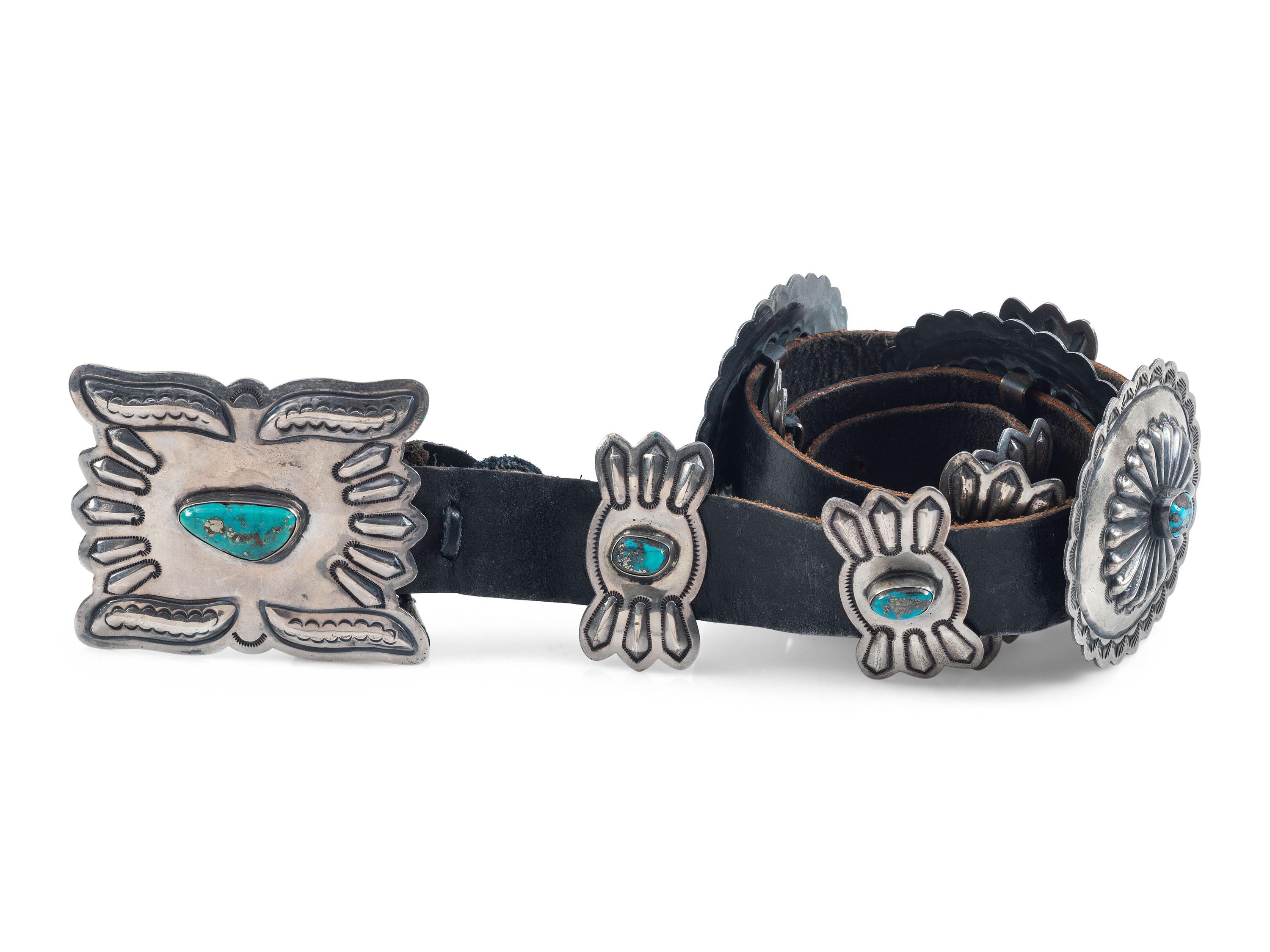 Navajo Sterling Silver and Morenci Turquoise Concha Belt