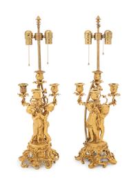 A Pair of Louis XV Gilt Bronze Four-Light Figural Candelabra
