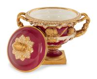 An English Porcelain Tureen and Cover Modeled After the Warwick Vase