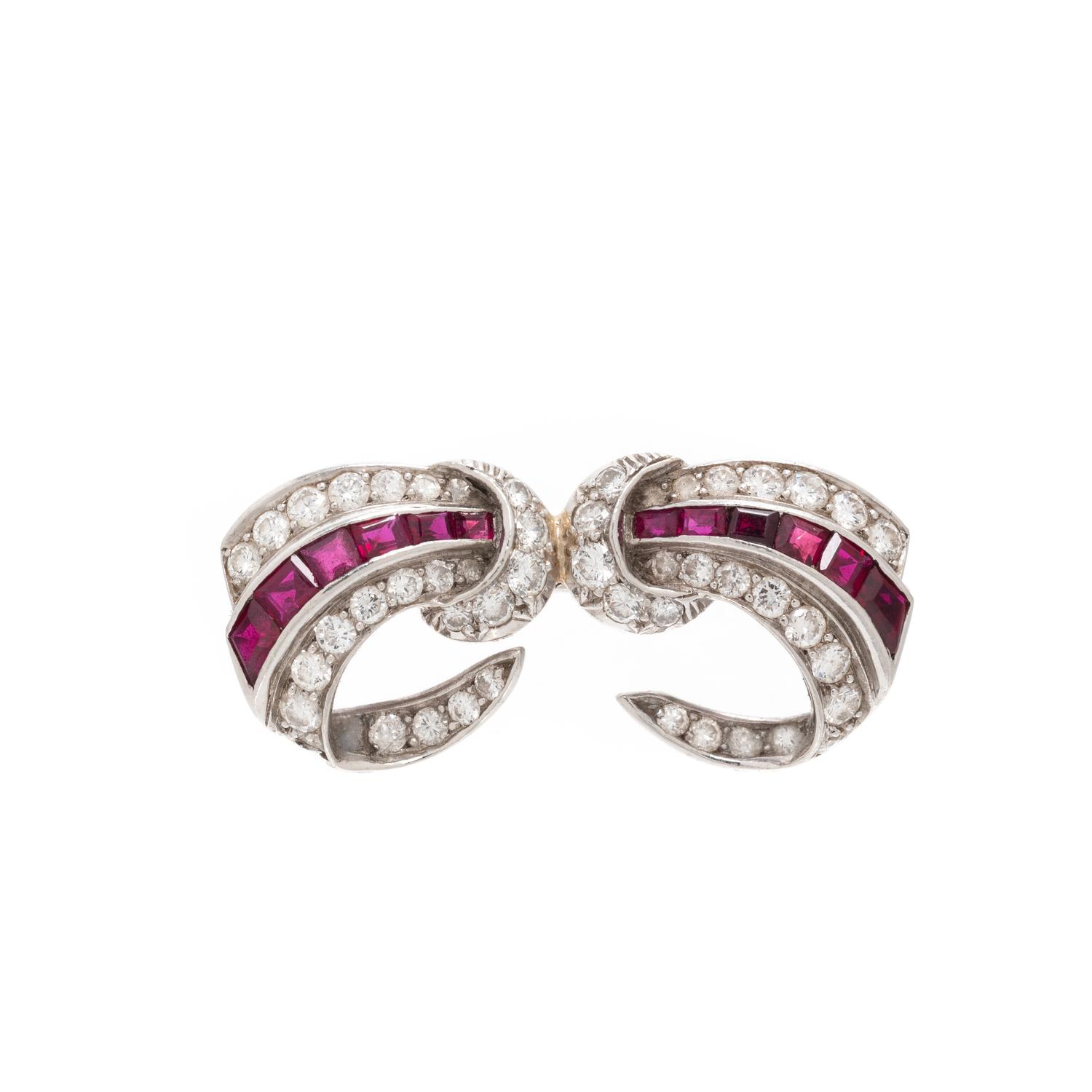 PLATINUM, DIAMOND AND RUBY BROOCH