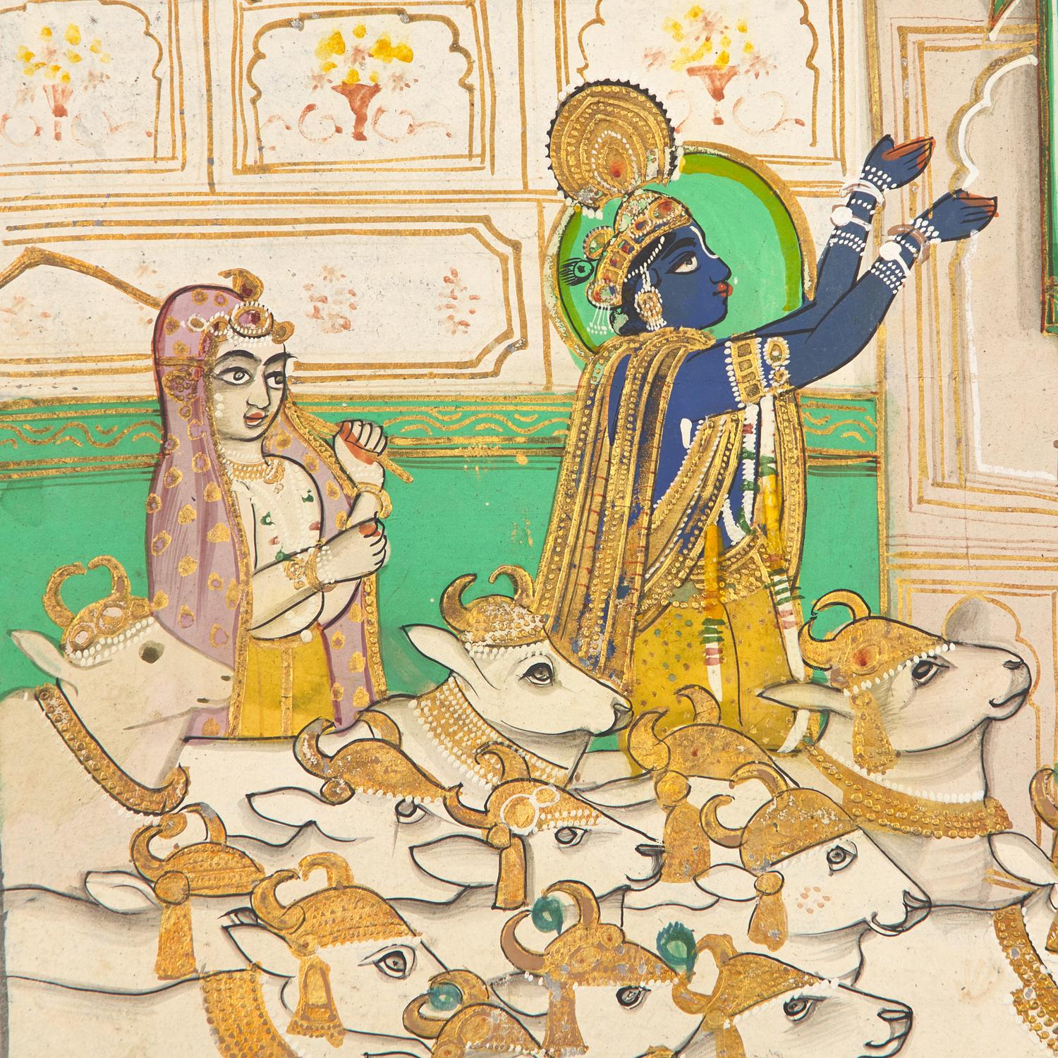 A Painting of Krishna Returns to Radha at the Hour of Cowdust, Rajasthan, Bazaar Workshop, Late 19th/20th Century
