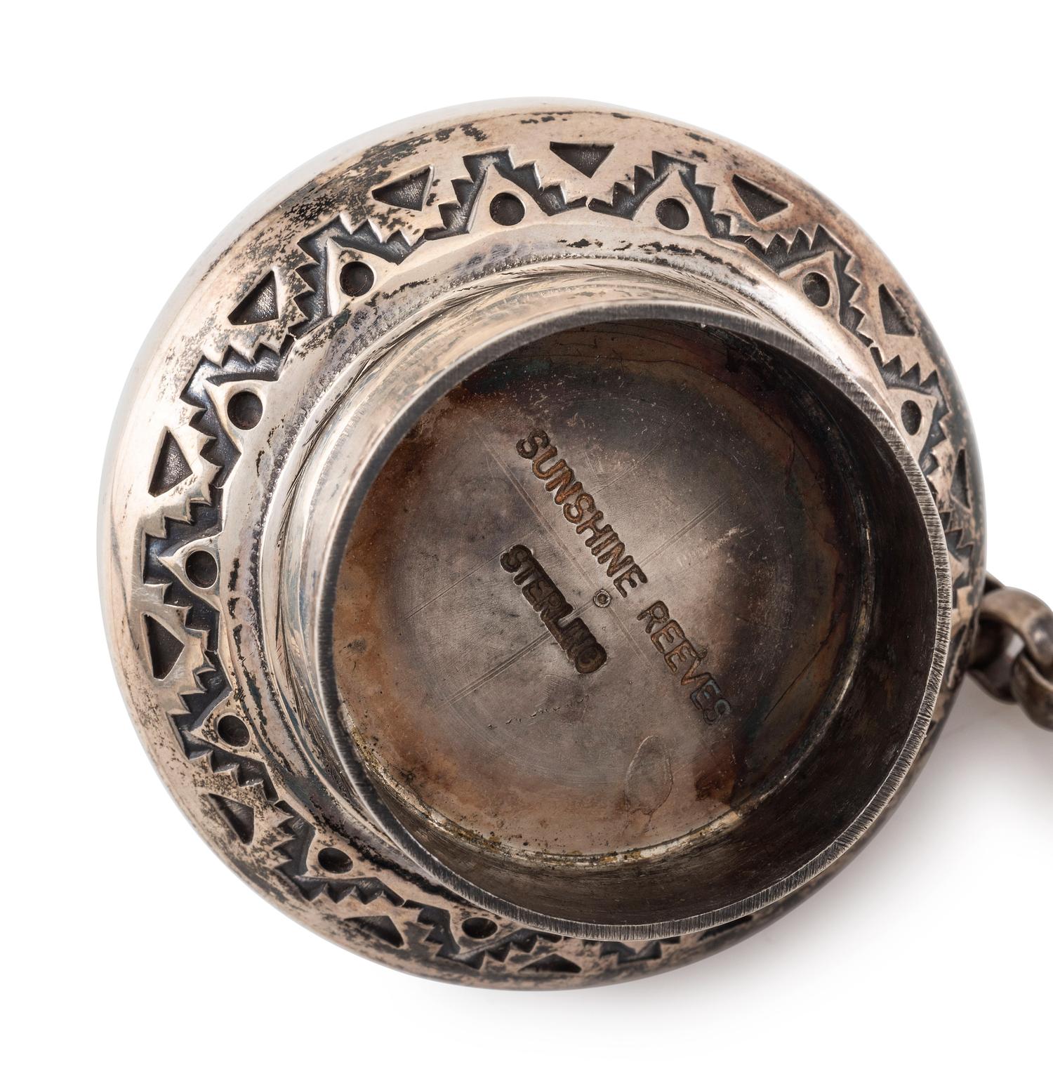Heavily Stamped Sterling Silver Canteen, with a Morenci Turquoise Cabochon