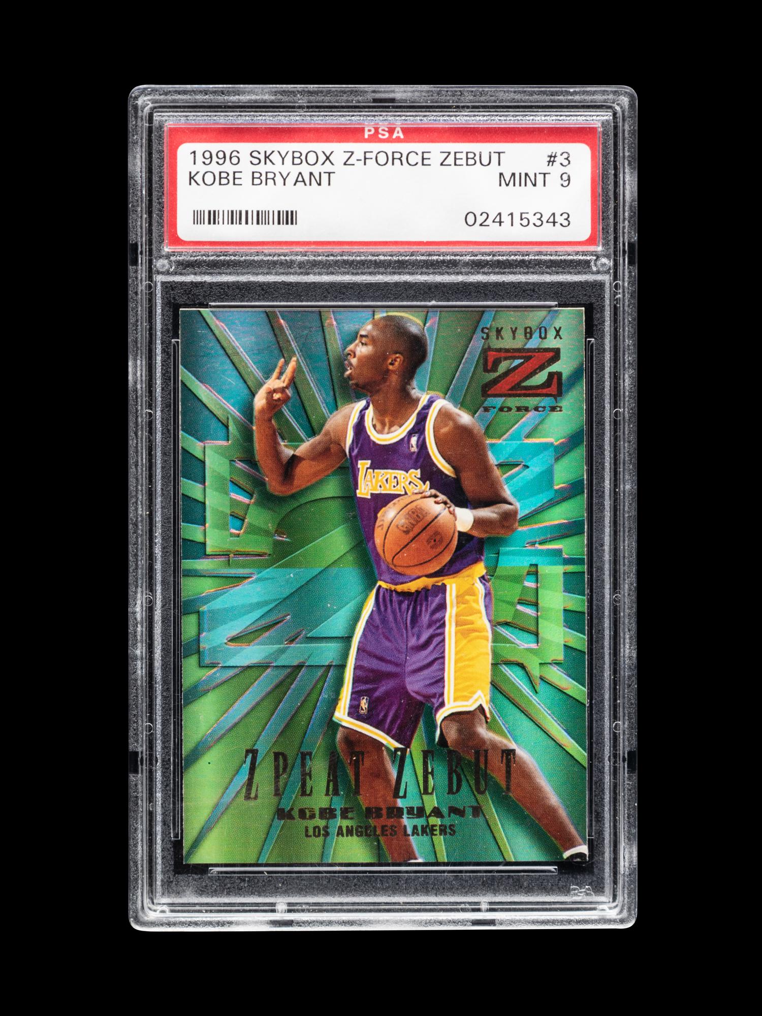 A 1996-97 Skybox Z-Force Z-Peat Zebut Kobe Bryant Rookie Basketball Card No. 3 (PSA 9 MINT),