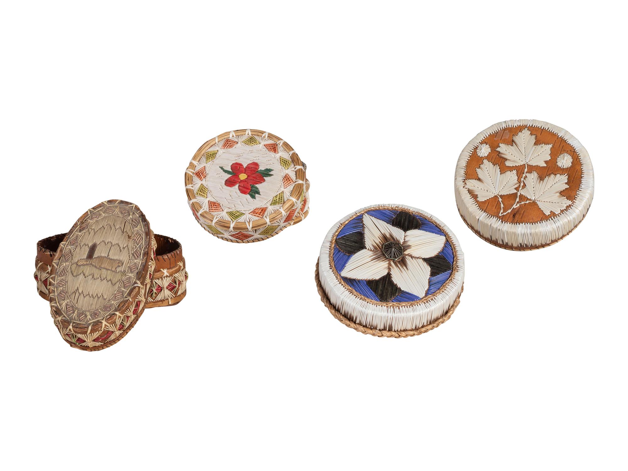 Northeastern or Great Lakes Quilled Birchbark Boxes