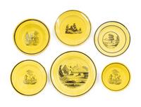 A Collection of French Yellow Ground Faience Transfer Wares