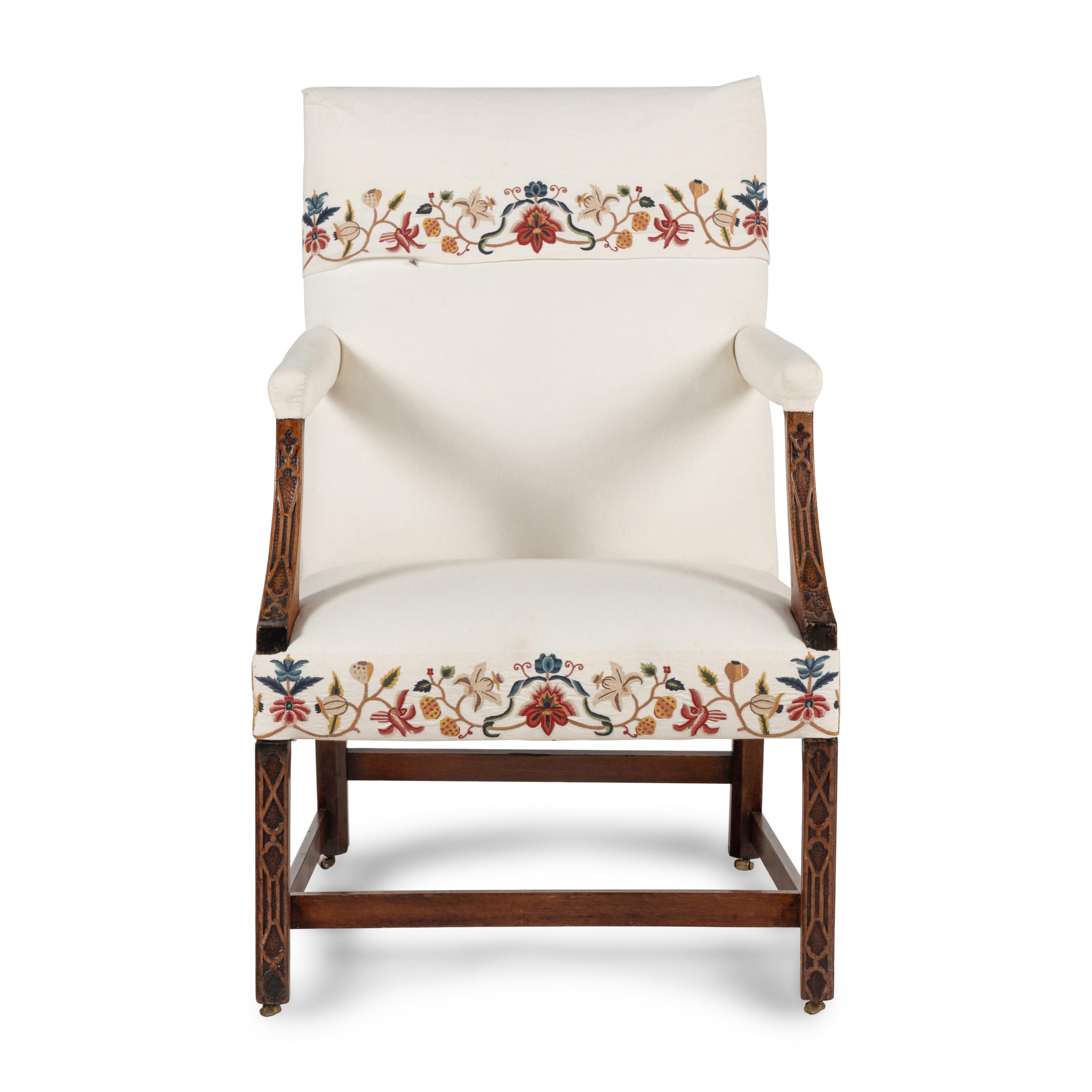 A George III Fret-Carved Mahogany Library Armchair