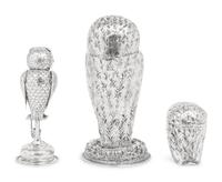 Three Silver Owl-Form Covered Canisters
