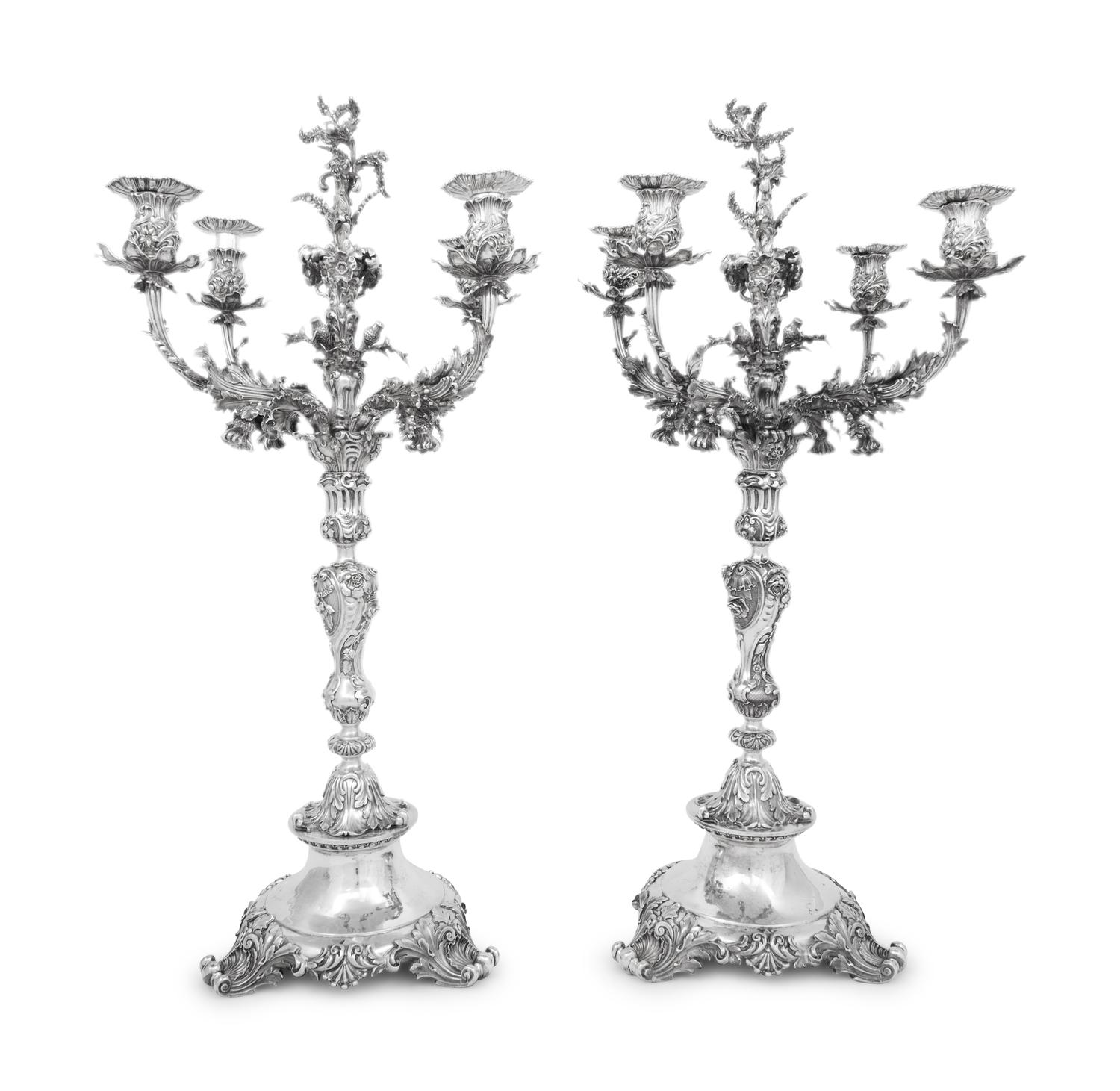 A Monumental Pair of Victorian Silver Four Light Candelabra