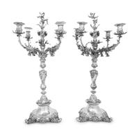 A Monumental Pair of Victorian Silver Four Light Candelabra