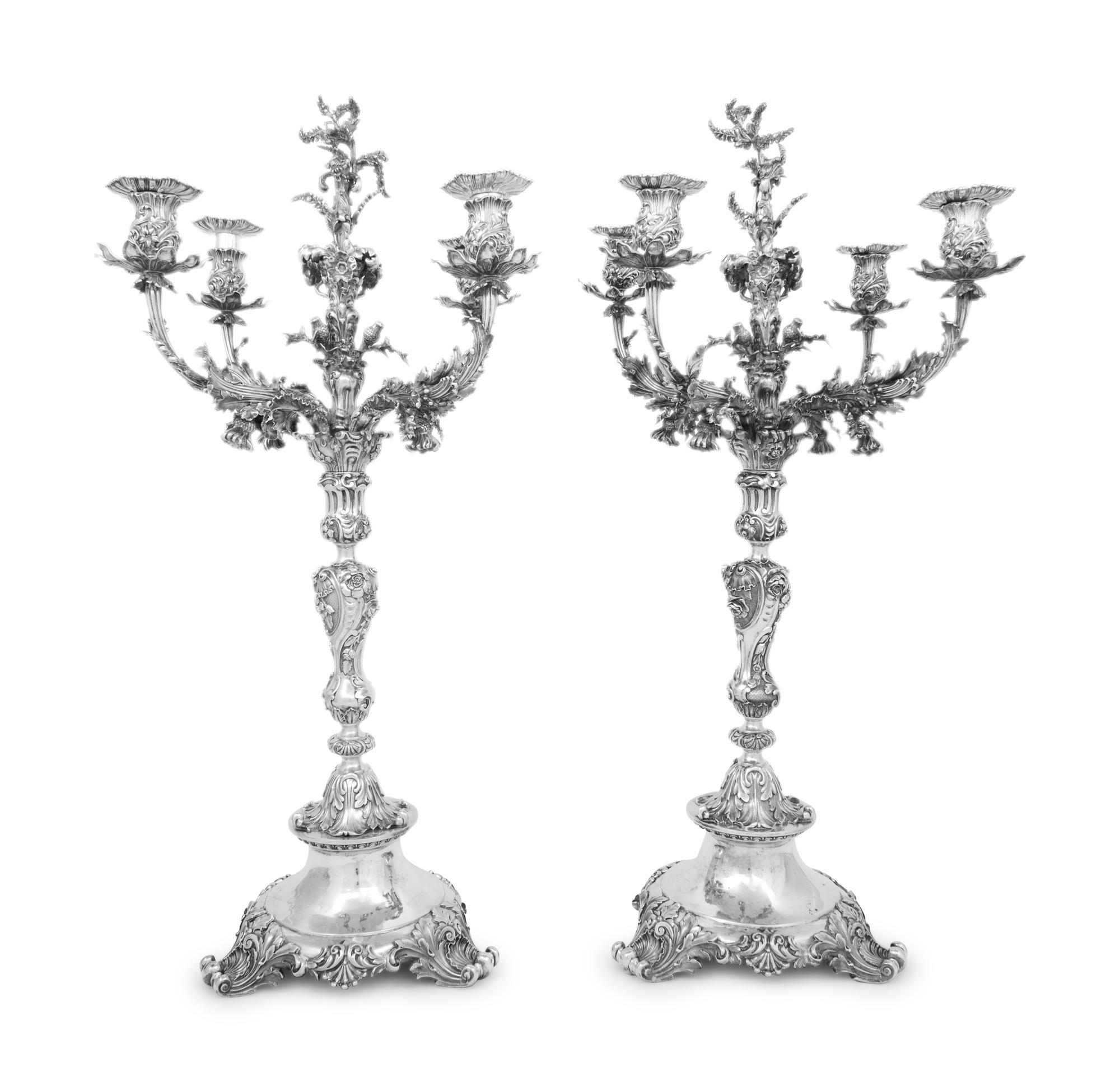 A Monumental Pair of Victorian Silver Four Light Candelabra