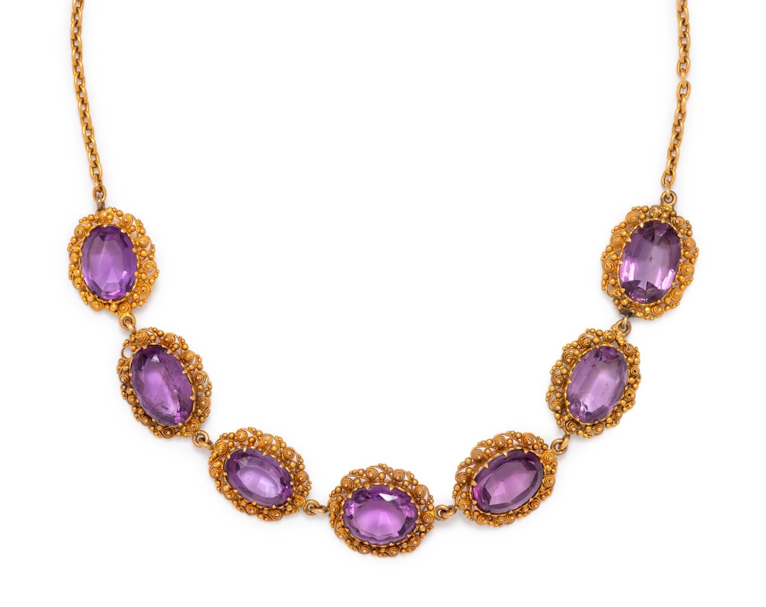ANTIQUE, YELLOW GOLD AND AMETHYST NECKLACE