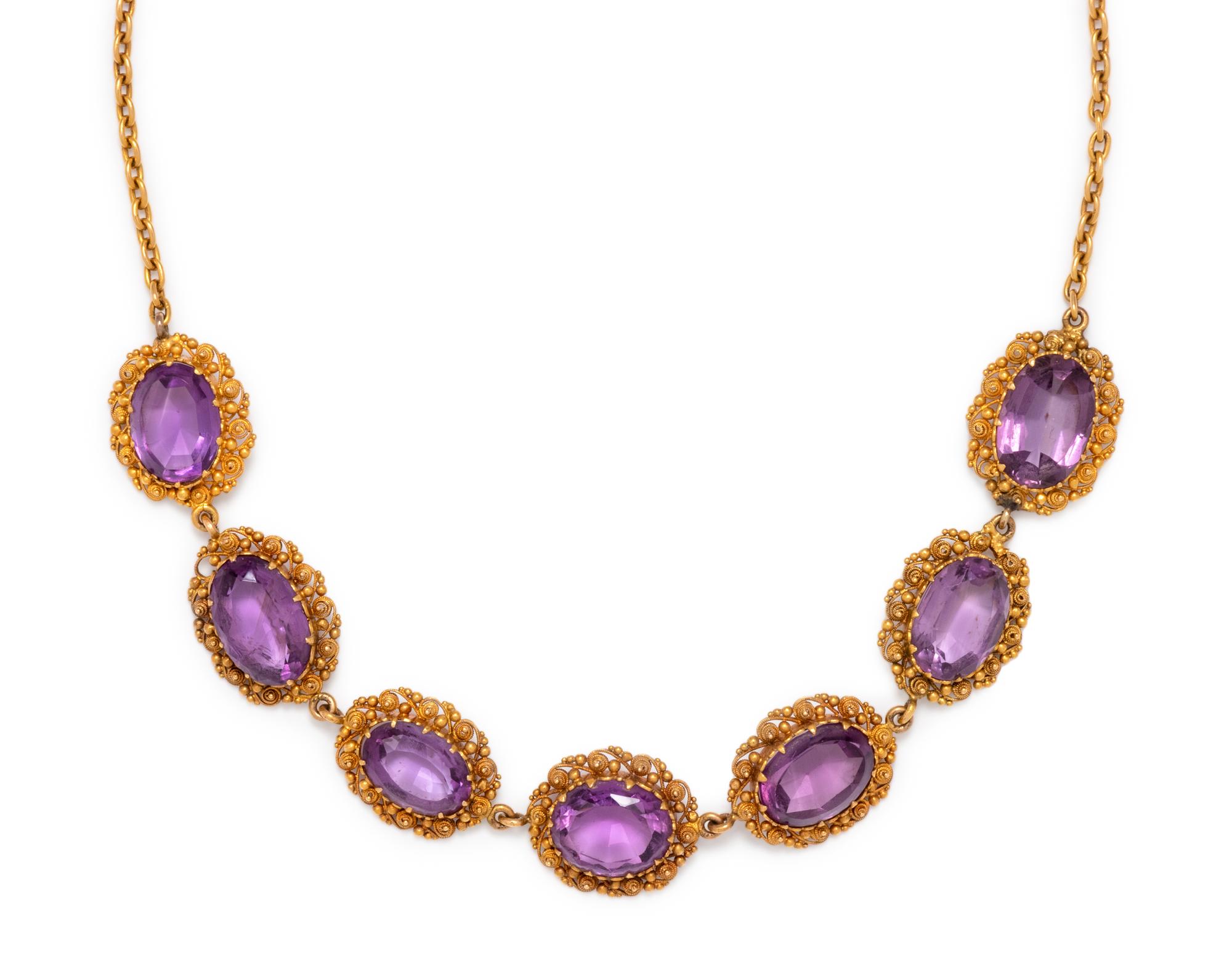 ANTIQUE, YELLOW GOLD AND AMETHYST NECKLACE