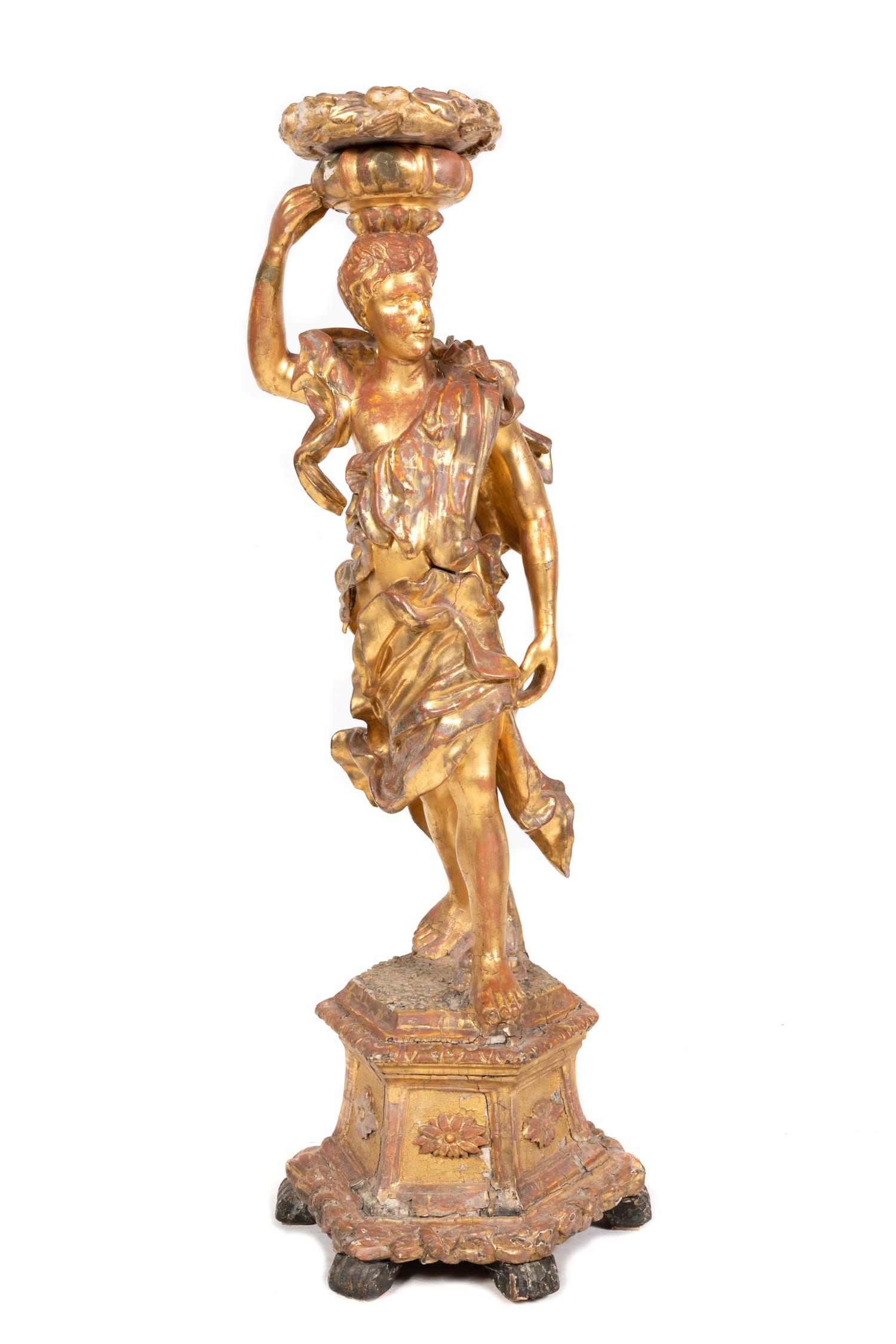 An Italian Giltwood Figural Torchère
